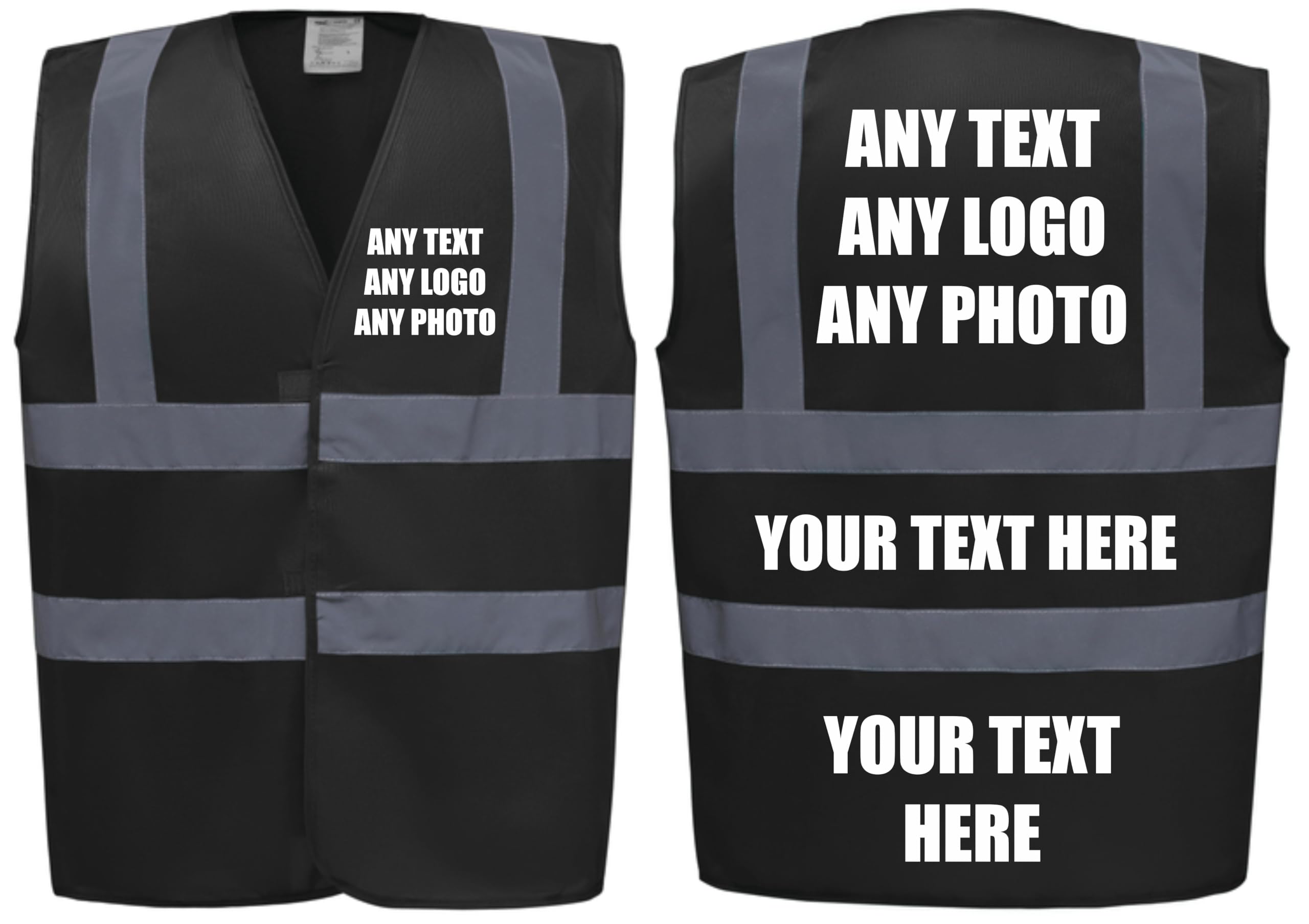 Premium BLACK Hi Vis Safety Vest Custom Printed With Your Logo Or Text Waistcoat, Personalise Front and Back, Brand Your Company, Small to 5XL, Brook Hi Vis (Black, Small)