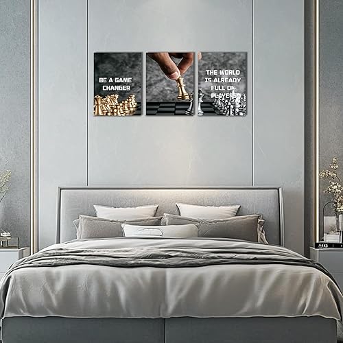 Miniatura 5 de xiysien Arte de pared de ajedrez, con citas inspiradoras, decoración de pared, ajedrez negro y dorado, citas motivacionales, impresiones artísticas
