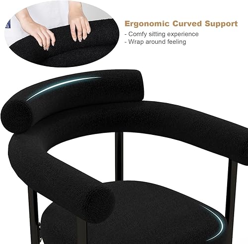 Miniatura 7 de AODAILIHB Juego de 4 sillas de comedor negras con brazos, sillas de cocina Boucle sillas de comedor modernas de mediados de siglo, sillas tapizadas