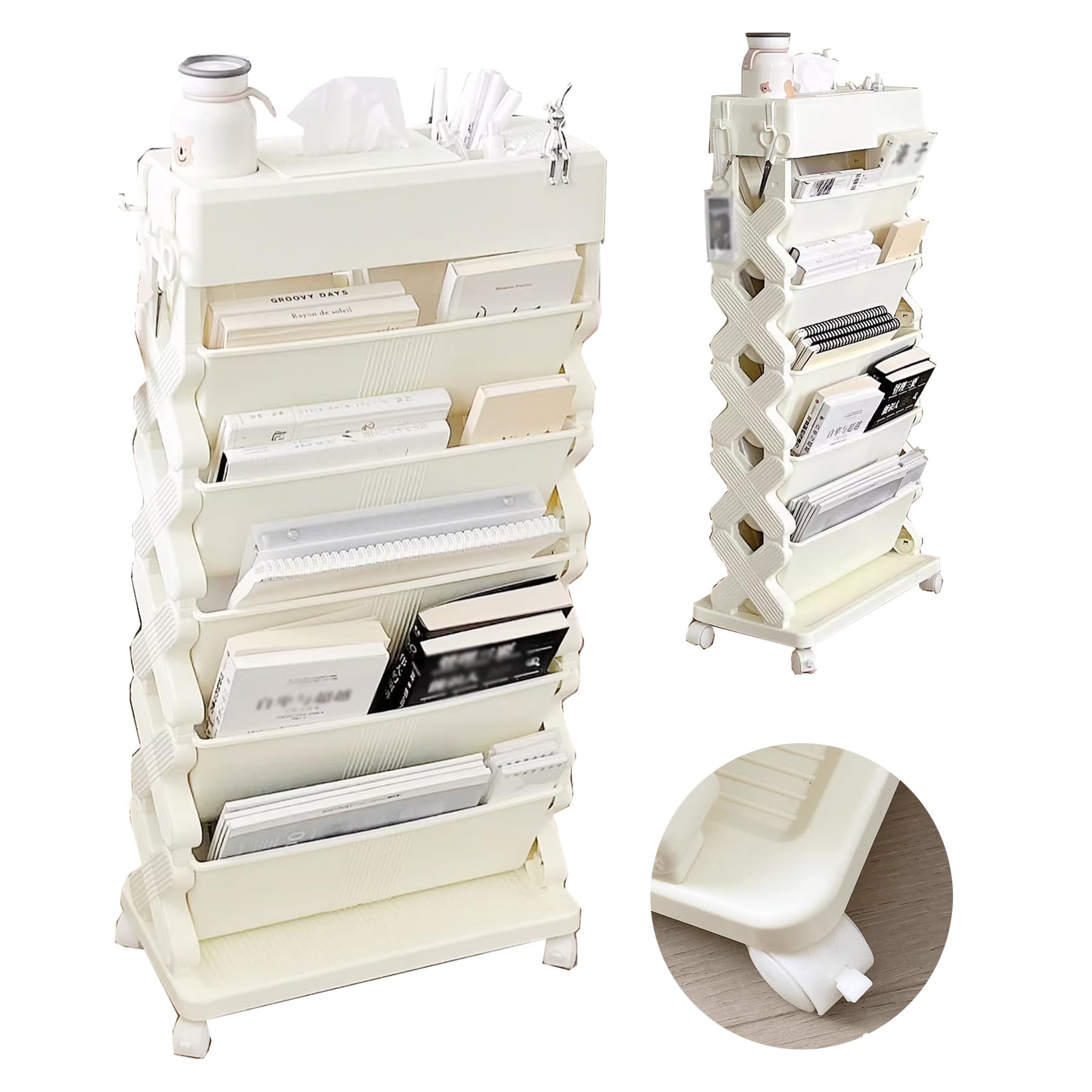 Rolling Utility Cart 5 Tier Rolling Bookshelf Cart Space Saving Desk Organizers and Accessories Mobile Bookshelf with Wheels