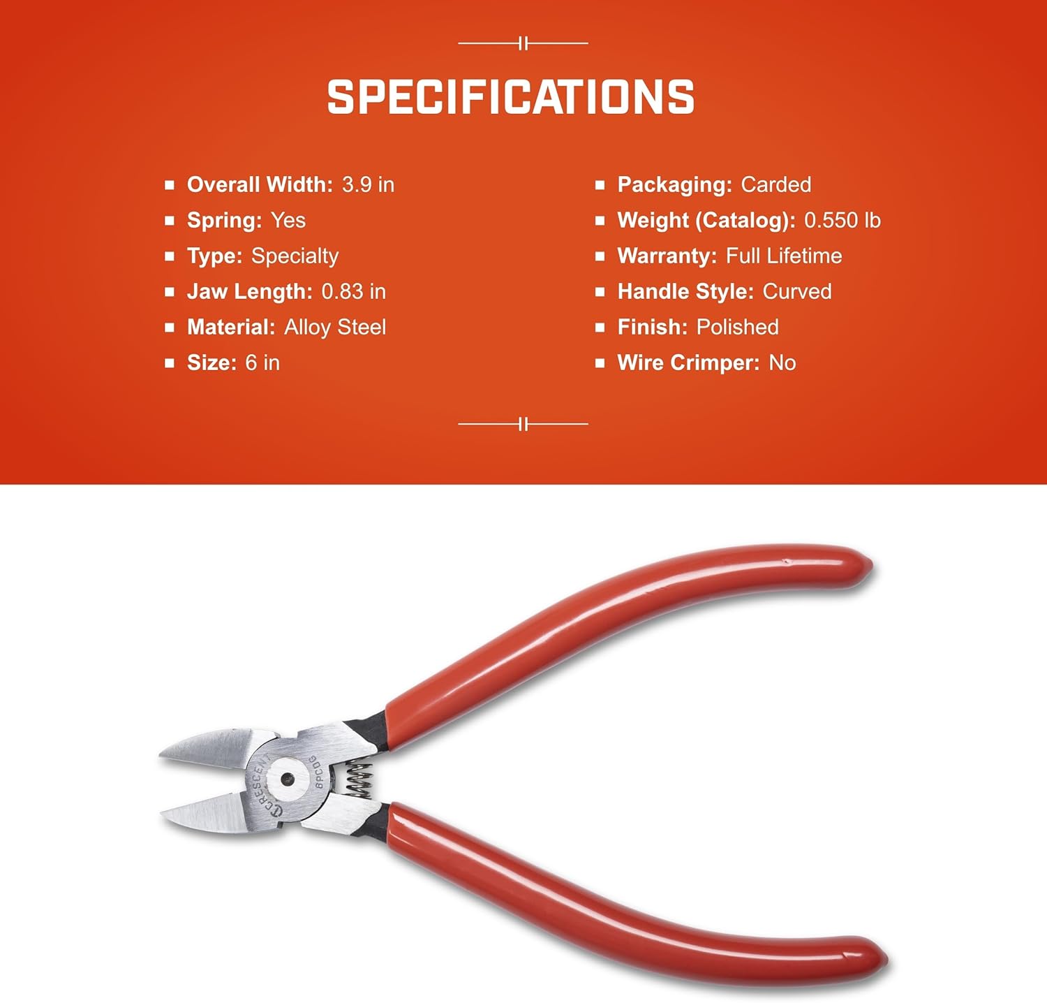 Crescent Plastic Cutting Pliers with Dipped Handles - Electrician Tool for Home Improvement & Repair - 6" - 6PCDG