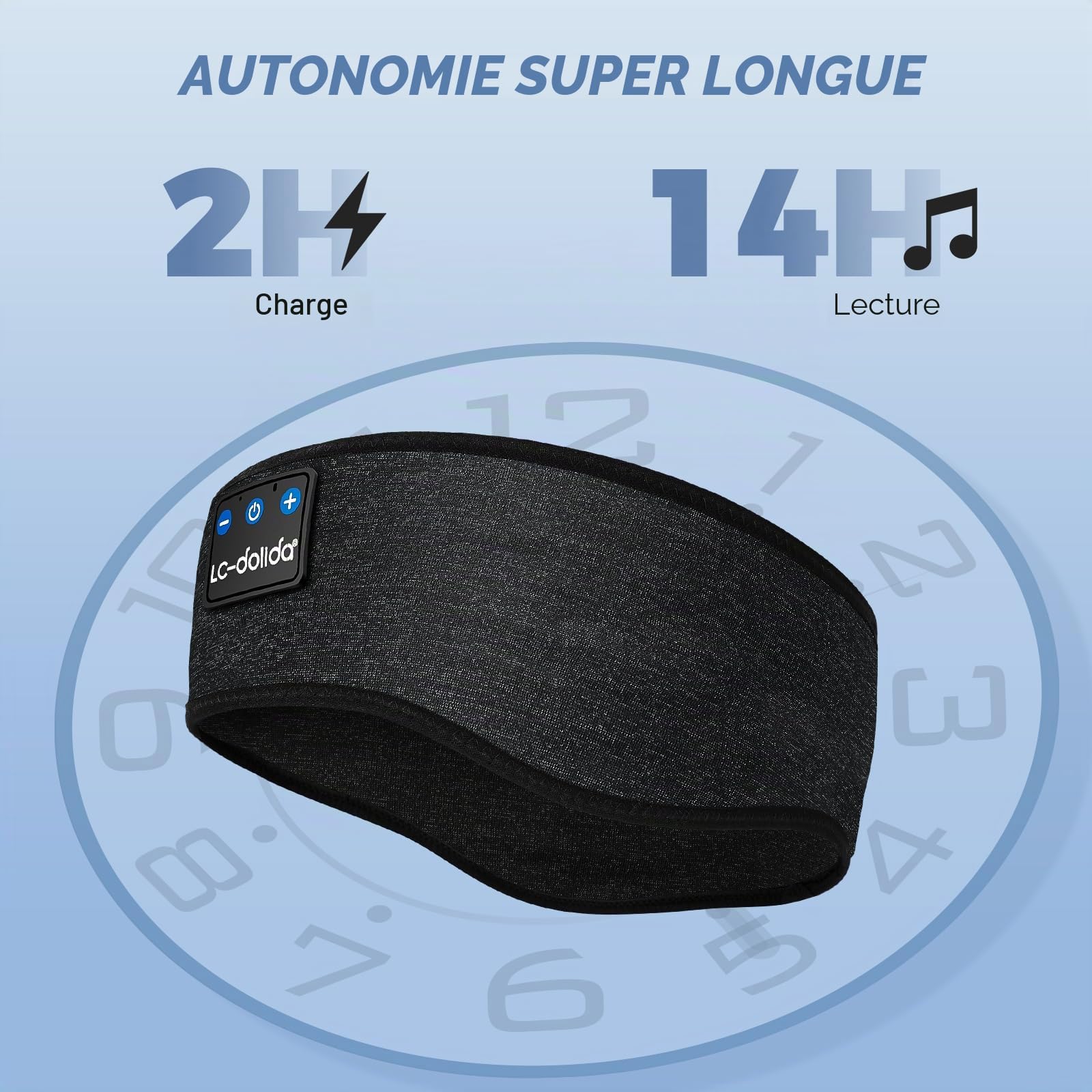LC-dolida Casque de Sommeil Bluetooth 5.2, Masque de Sommeil avec Bandeau Bluetooth, Bandeau de Sport sans Fil, Noir Foncé