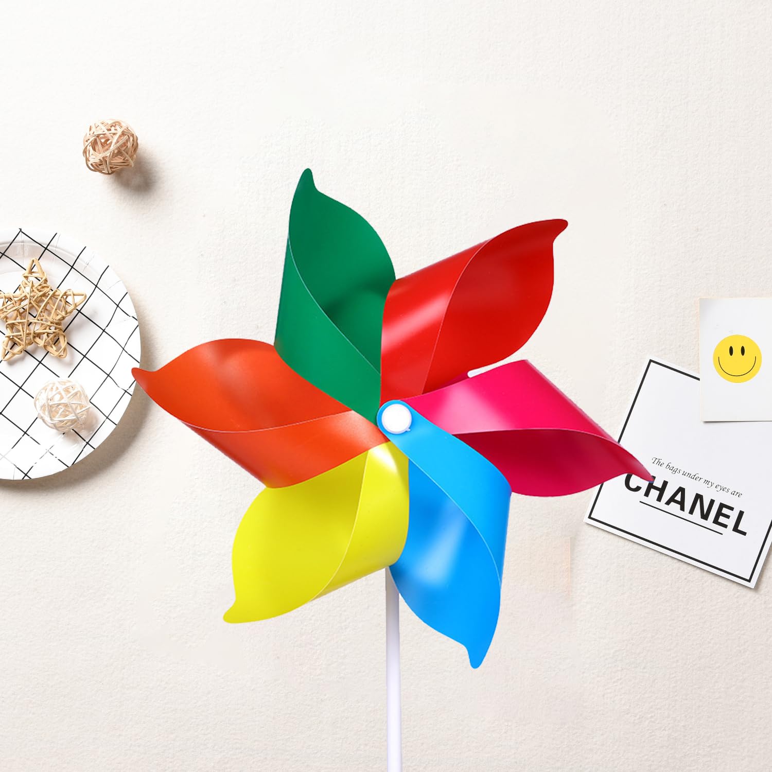 HAICN 24Pcs Plastic Rainbow Pinwheel 6 Leaves Pinwheels Colorful Wind Spinners Lawn Garden DIY Windmill for Fun Carnival Party Decor Children Toys - Image 3