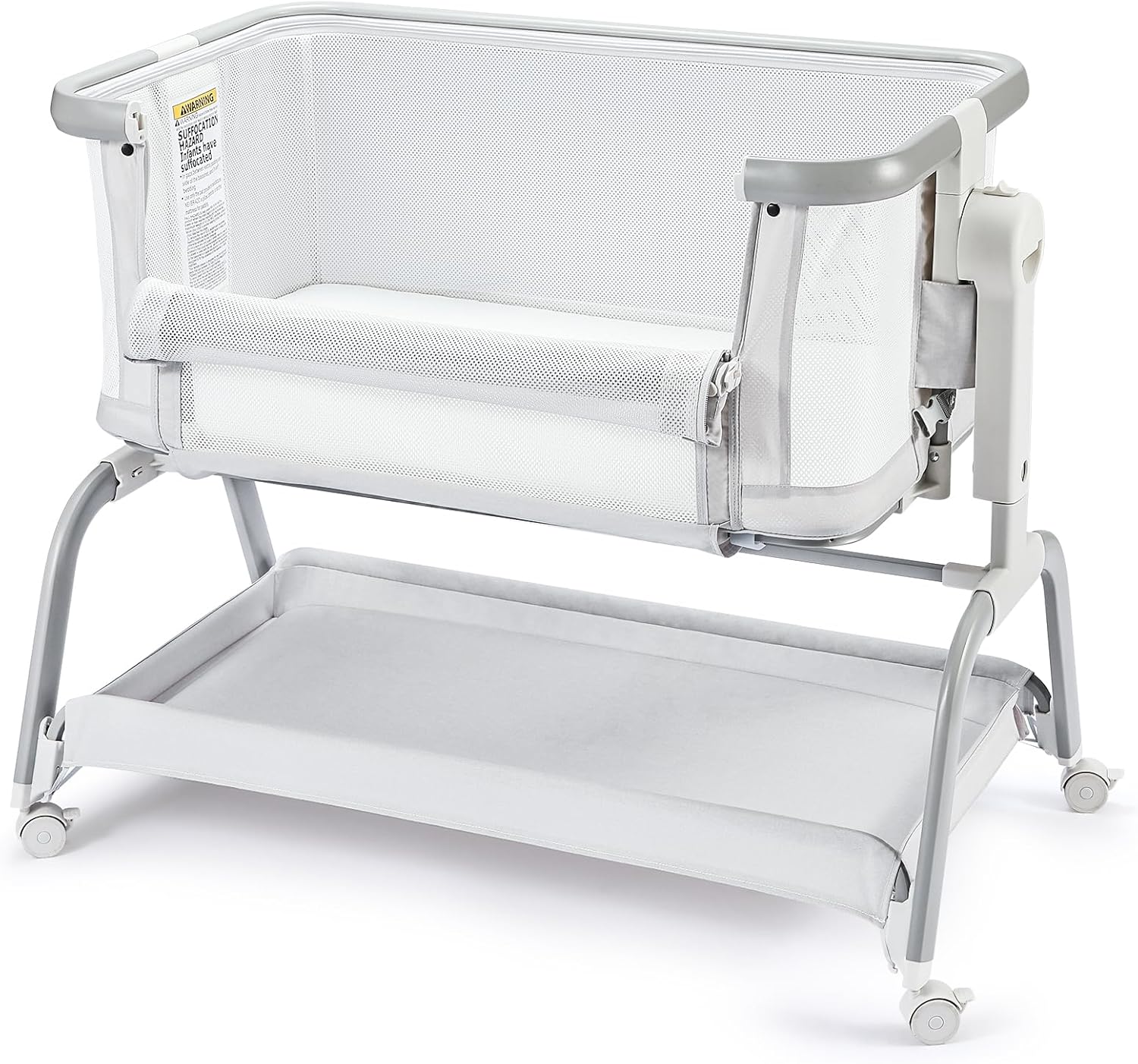 3 in 1 Baby Bassinet,Rocking Bassinets Bedside Sleeper with 6 Adjustable Heights,Breathable Full-Mesh,Comfortable Mattress & Lockable Wheels,Stable Rolling Portable Crib for Newborns(Gray) | Breathable Full Mesh, V-Shaped Structure