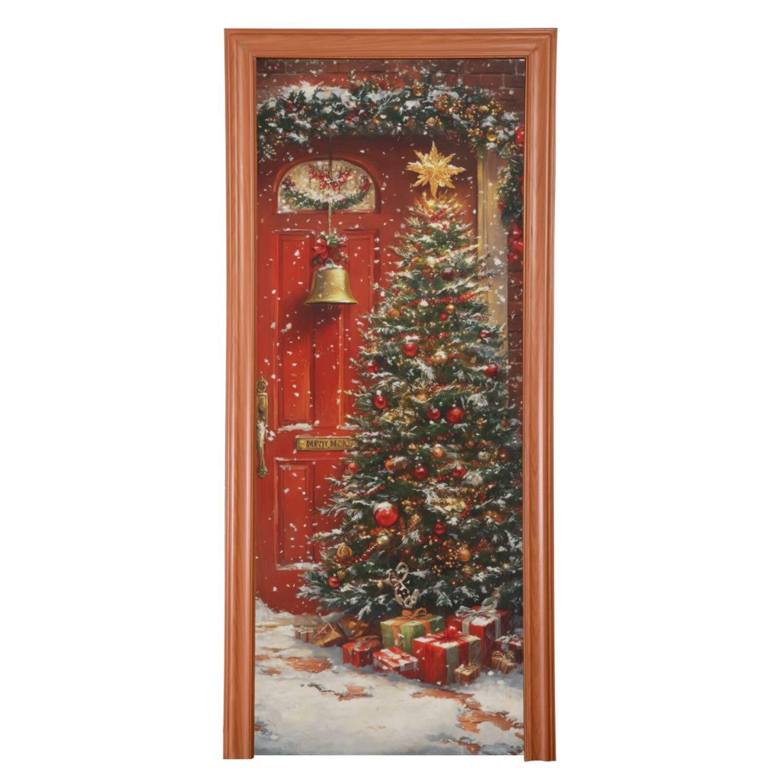 FLildon Front Door Landscape Christmas Door Cover Decoration, Party Accessory Porch Decor for Festive Ornament Room Door Covers 36 x 98 Inch