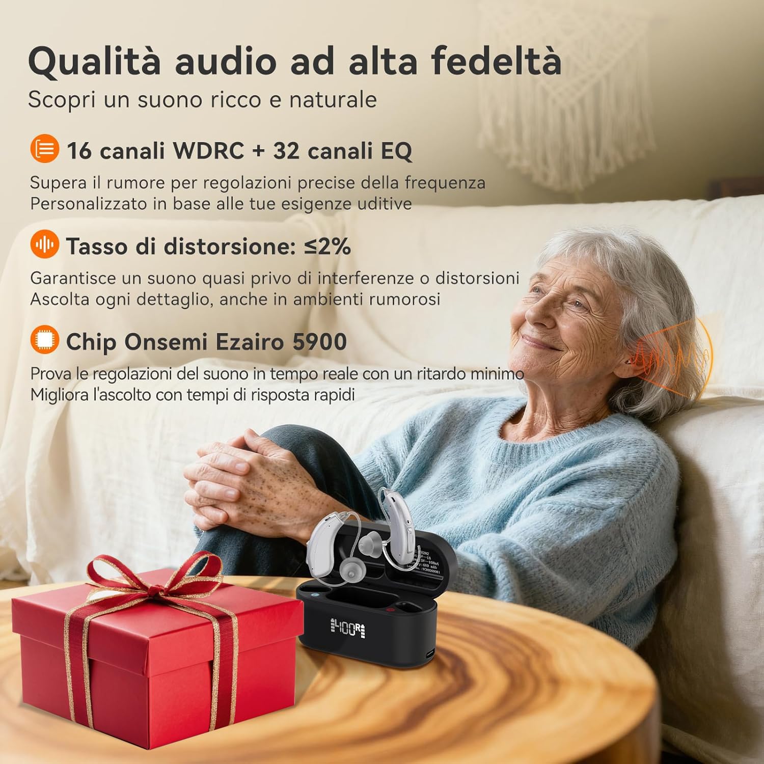 Retekess TE202 Amplificatore Audio Digitale Ricaricabile 80ore, Riduzione del Rumore 4 Volte, Audio Hi-Fi con 32 Canali DE per Famiglie
