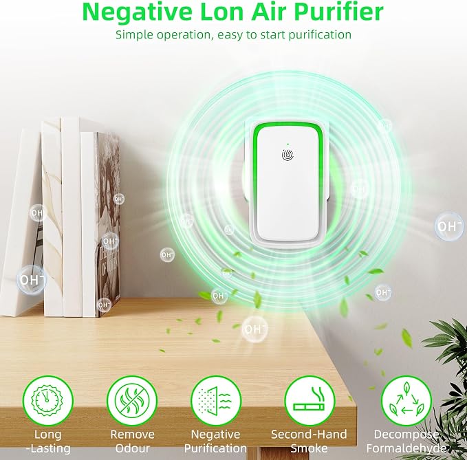 Purificador de aire inalámbrico para hogar (6 pack), sin filtro, ionizador con luz nocturna, silencioso miniatura 2