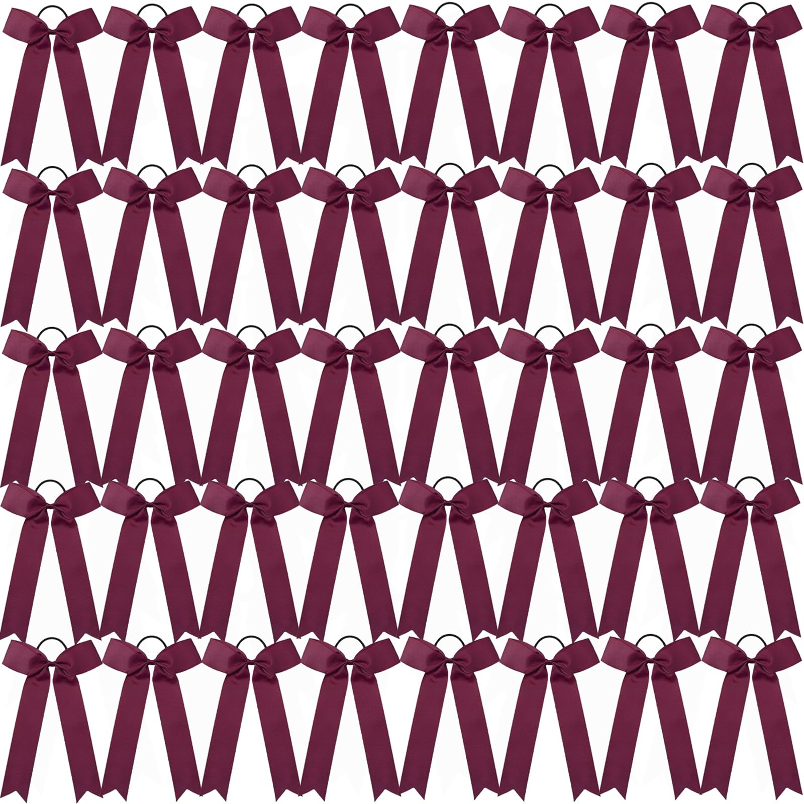 40 lazos elásticos de cola larga y delgados, hechos a mano, cinta de grogrén, soporte para cola de caballo universitaria para niñas, animadoras, deportes universitarios (granate)