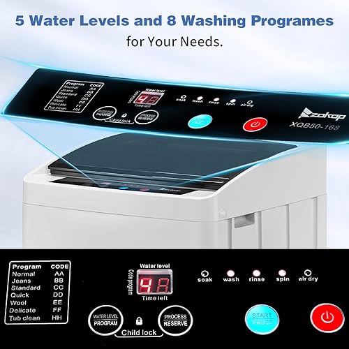 Miniatura 2 de Winado Lavadora completamente automática, lavadora portátil de carga superior de 17.8 libras con bomba de drenaje, 8 programas de lavado, 5 agua,