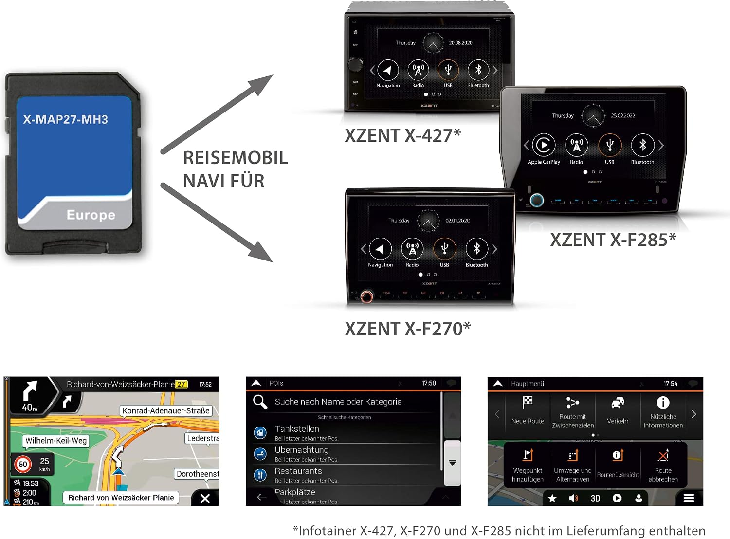 X-MAP27-MH3 micro SD card and compatible XZENT head units (X-427, X-F270, X-F285)