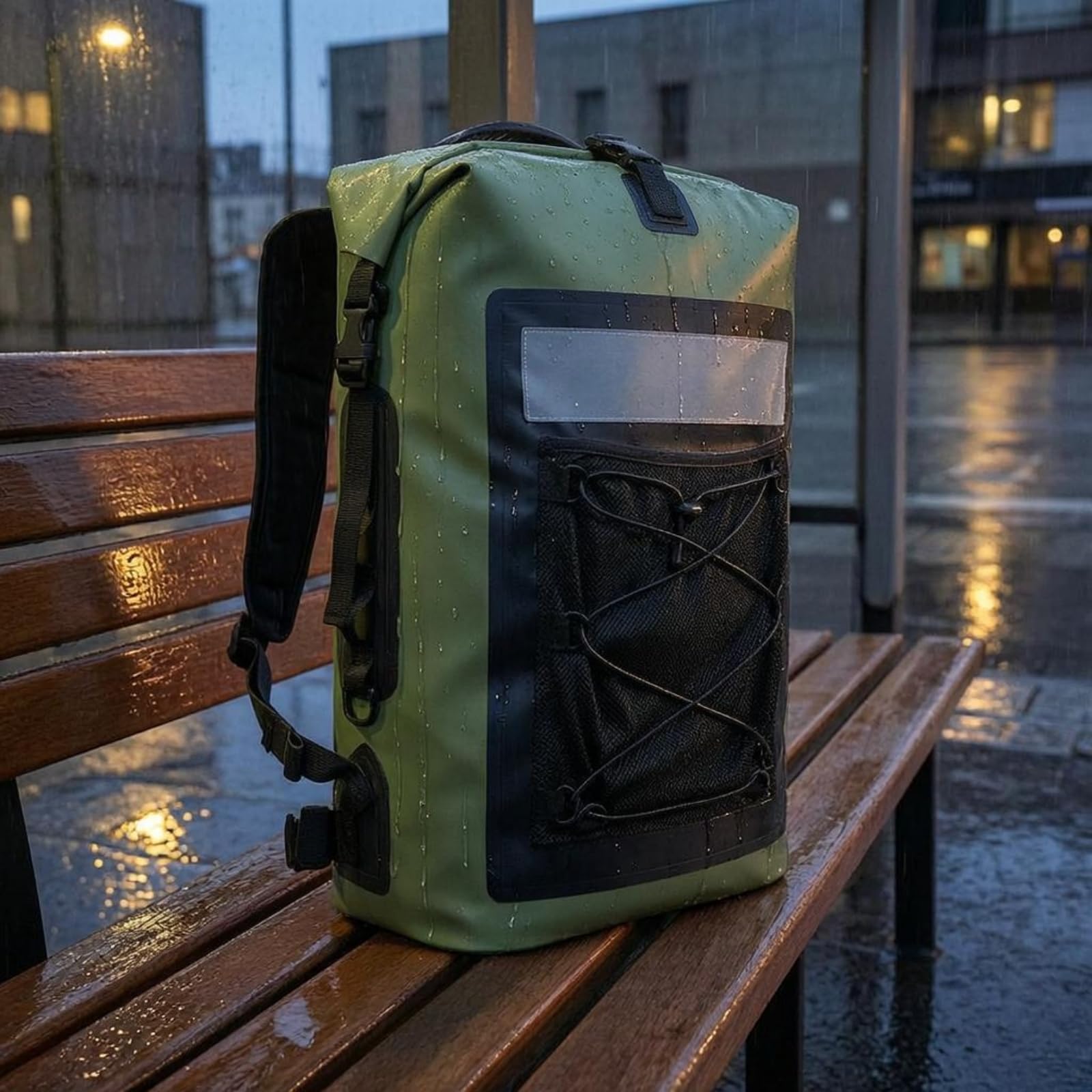 Almencla Outdoor Rucksack Wasserdicht Rolltop Rucksack Packsack Trockensack mit Rollverschluss Und Schnalle PVC Netzgewebe Fronttasche mit Mesh Und Elastischer, Array, Schwarz, size to 3