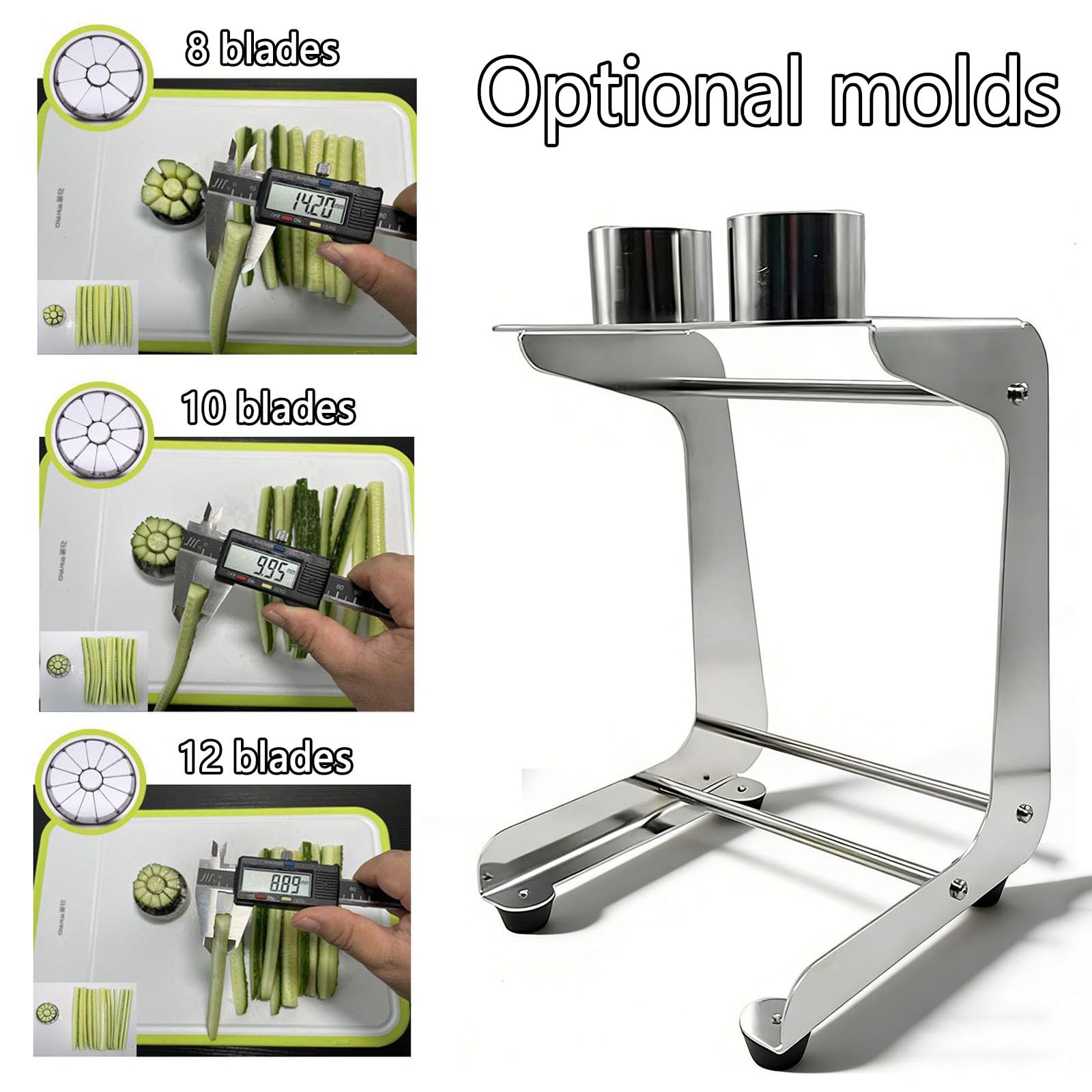 Herramienta de corte de zanahoria, cortador manual de verduras de acero inoxidable, velocidad de corte rápida 10 rebanadas/minuto, incluye moldes opcionales para preparación de sushi y ensalada