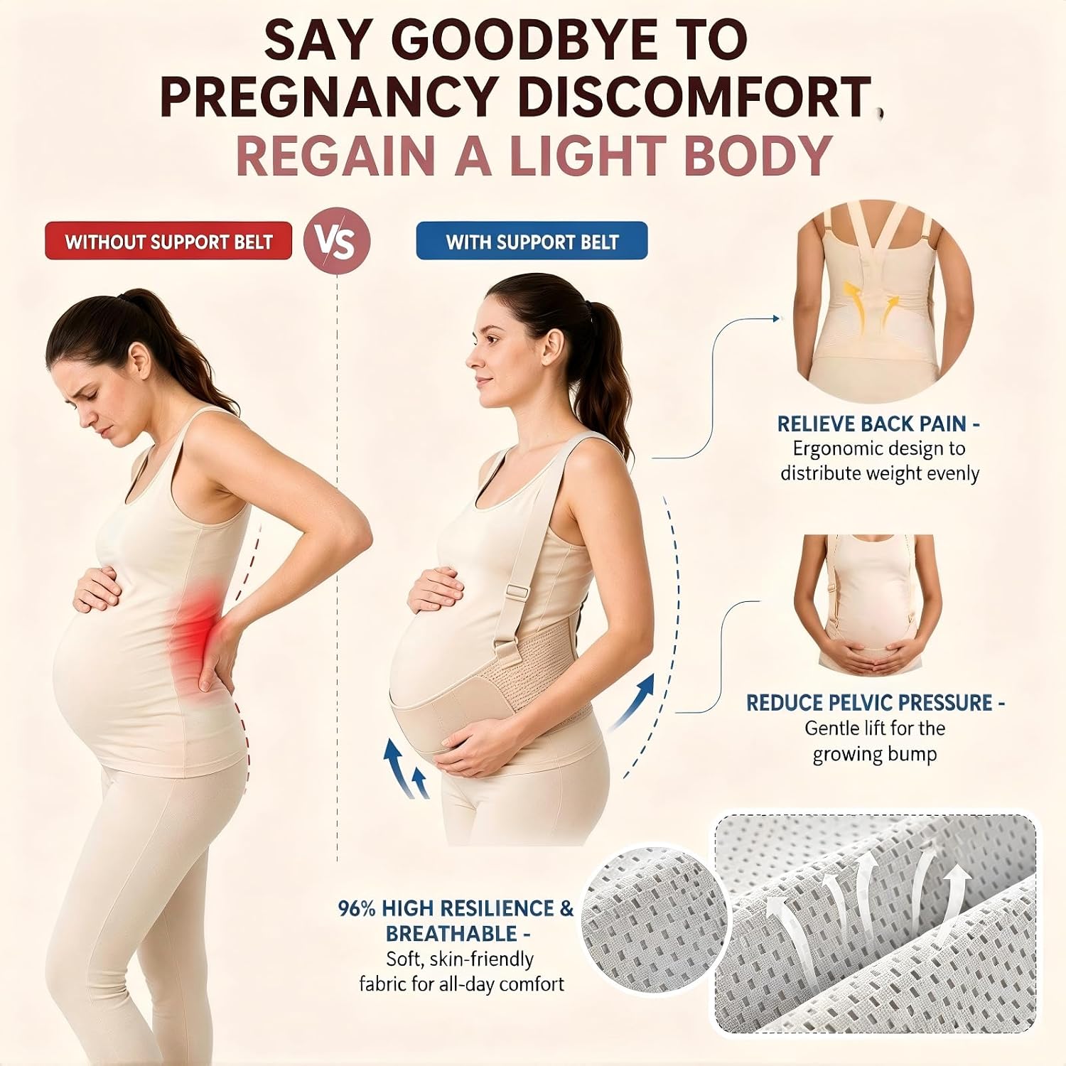 Maternity Abdominal Support Belt, Adjustable Maternity Waist Belt (Beige, X-Large)