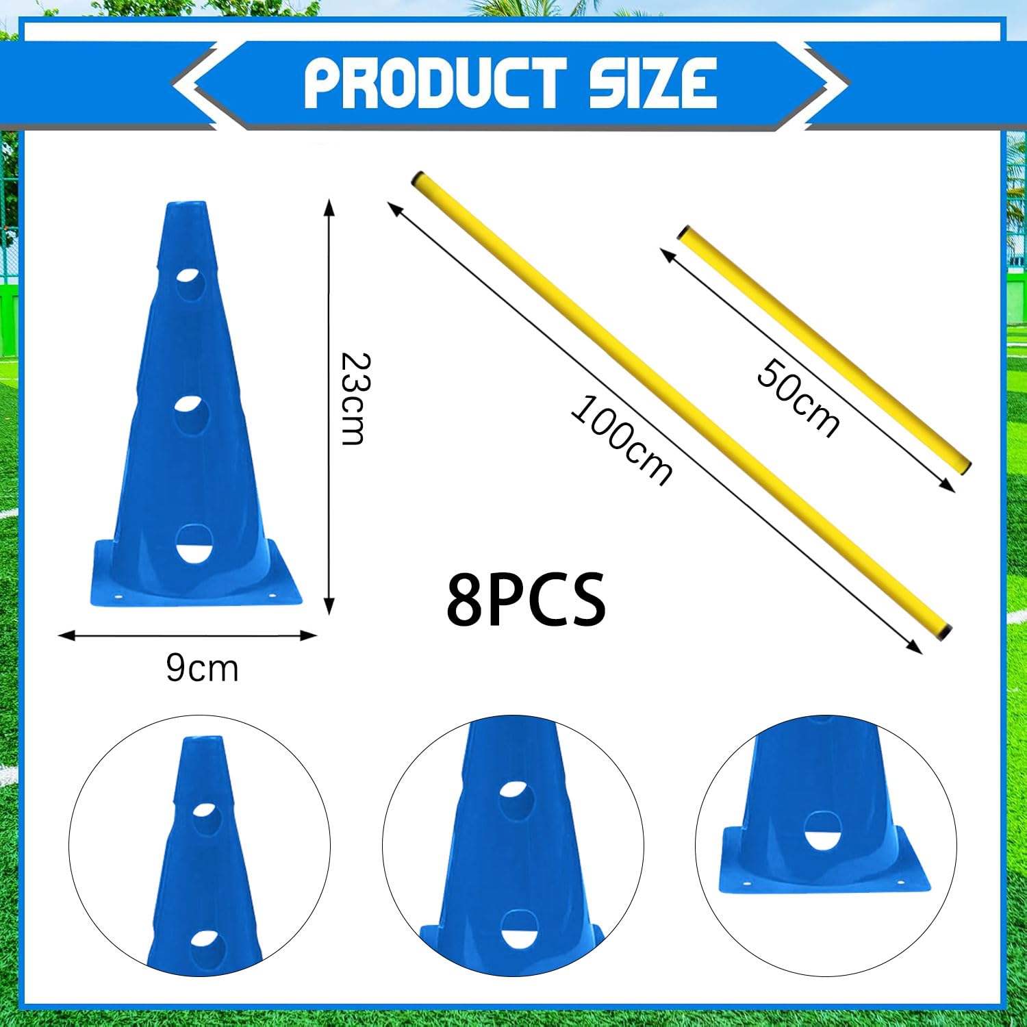 Shengruili Agility Set Hunde,Steckhürdenset Hund,Hund Hürden,Kinder Agility Hürden Hindernisse mit 8 Kegel 23cm Höhe + 8 Stangen 100cm lang, für Trainingsübungen für Tier & Fußballtraining