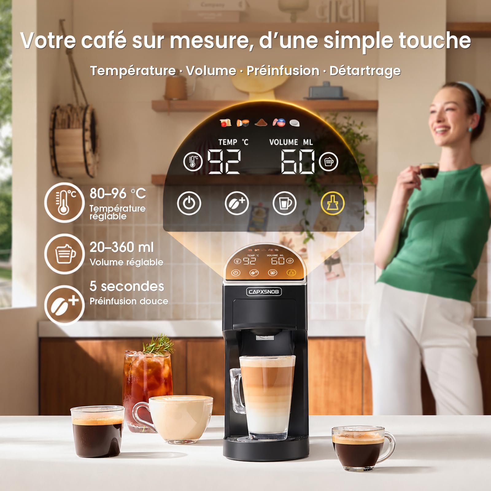 Magician2 Machine à capsules 5 en 1 pour Nespresso, Dolce Gusto, Lavazza A Modo Mio, ESE 44 mm dosettes et poudre de café, 20 bar, 1400 W, 1,2 l, écran tactile et débitmètre, sans BPA, machine à café