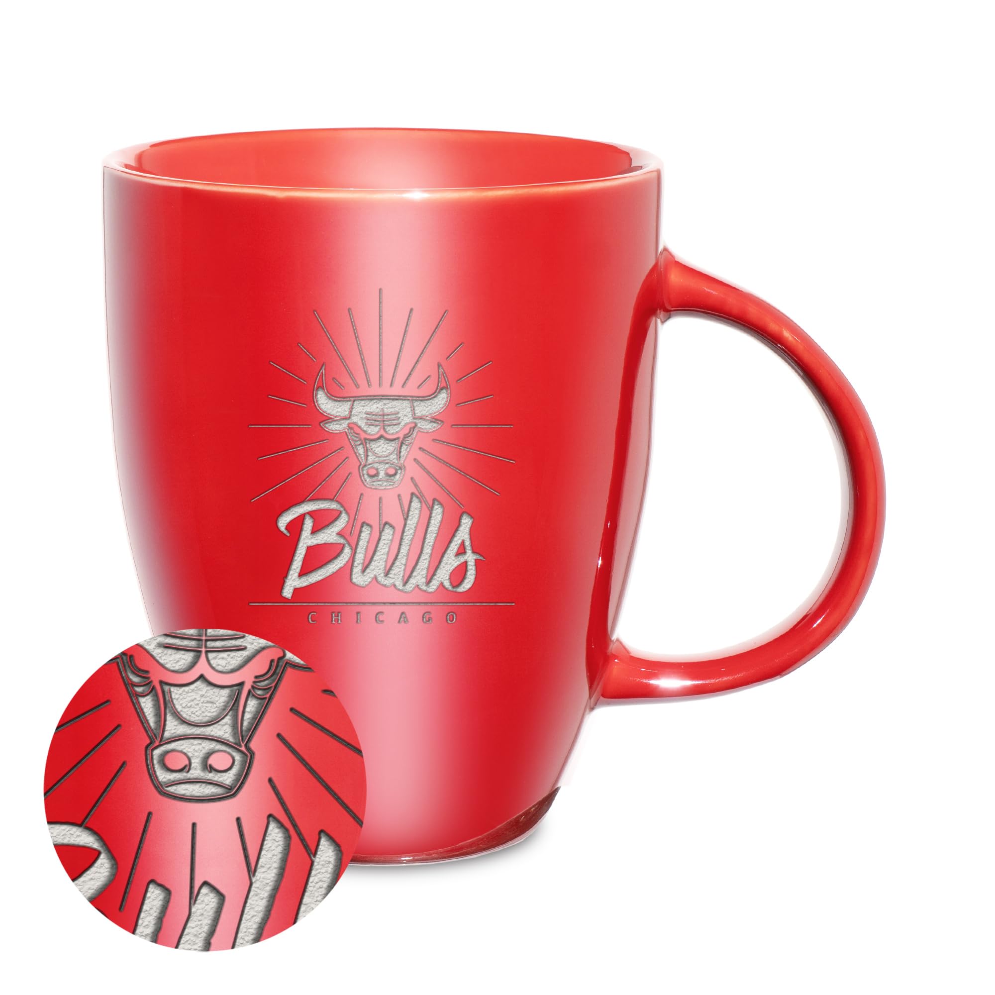 Rico Industries Chicago Bulls Nba Basketball Sunburst 18Oz Laser Engraved Ceramic Lustre Mug