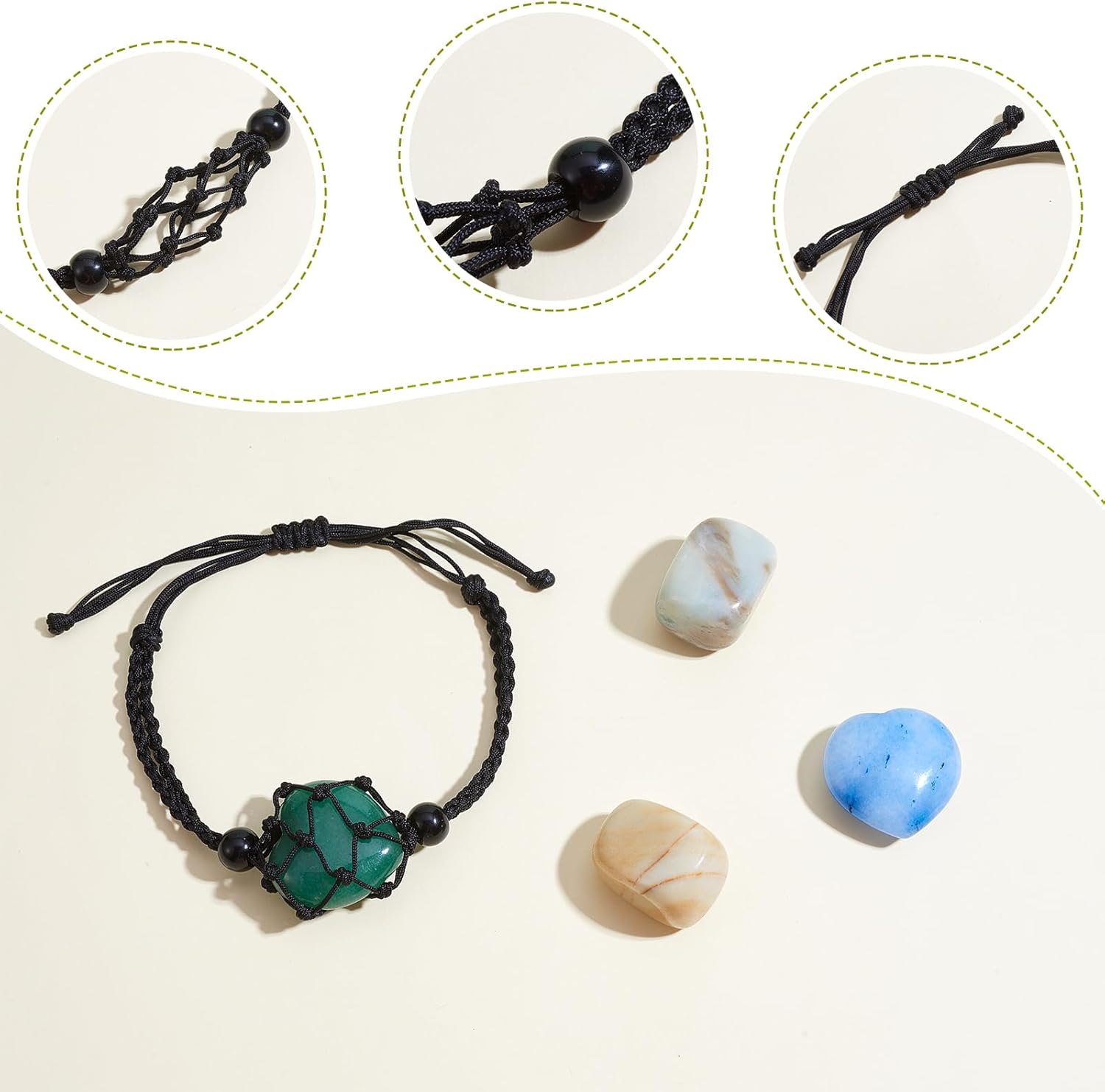 2 Pcs Empty Crystal Bracelet Holder Adjustable Stone Cage Cord Nylon Braided Netted Holder Crystal Bracelets Cord for DIY Bracelet Making - Image 4