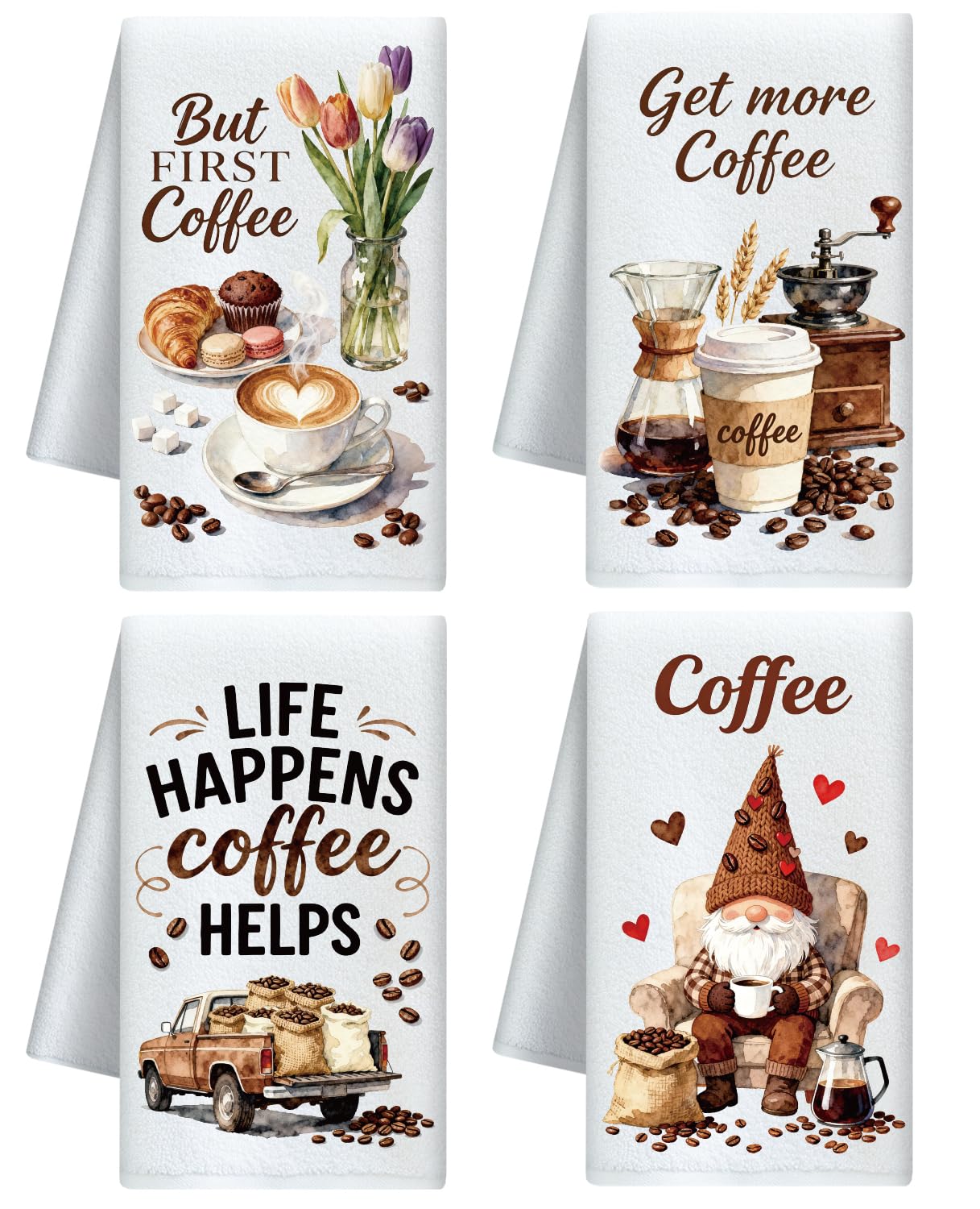 CUTHOLLOW 4Pcs Coffee Kitchen Towels Cute Tea Towels — image 1