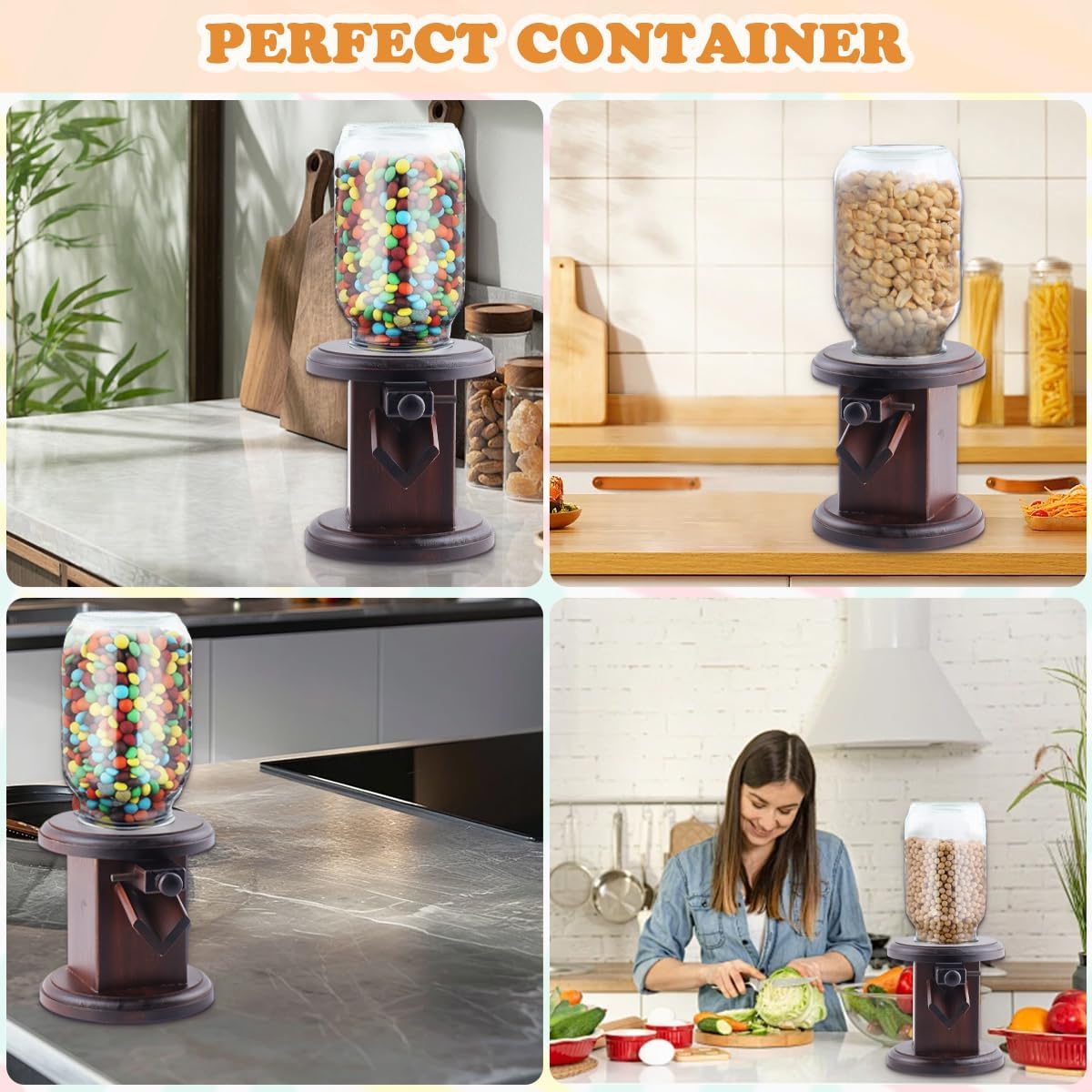 Wooden Candy Dispenser, Cereal Dispenser Countertop, Candy Containers & Storage, Versatile Snack Storage Machine, Suitable for Candy Bean, Cereal, M&M's, Peanuts