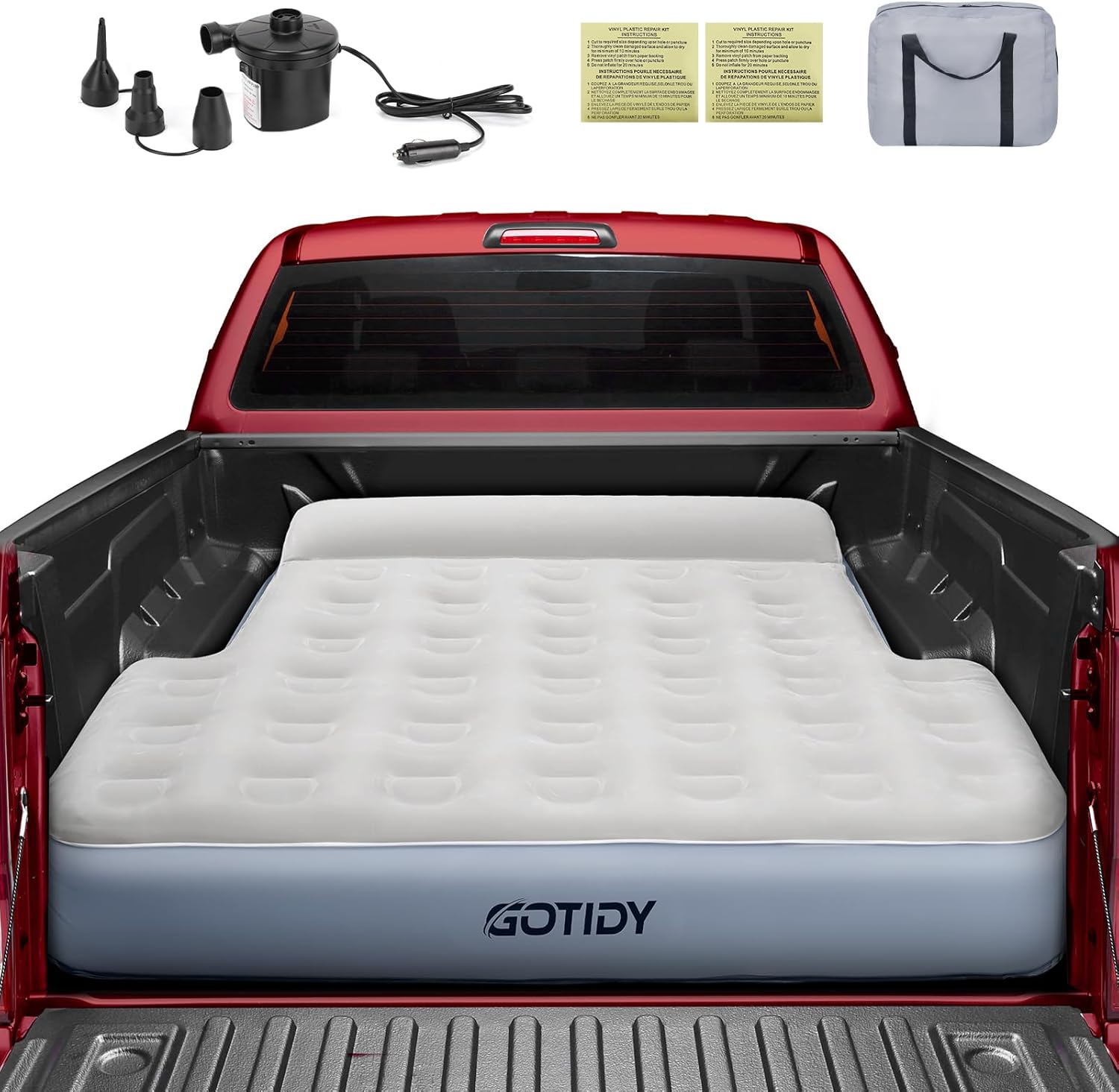 Short Truck Bed Mattress for 5-5.5ft, Truck Bed Air Mattress for Tacoma Honda Ridgeline Jeep Gladiator JT 5ft, Wired Air Pump, Oversized Carry Bag, Integrated Pillow, Ideal for Tacoma Camping 5-5.5ft (Wired Air Pump)