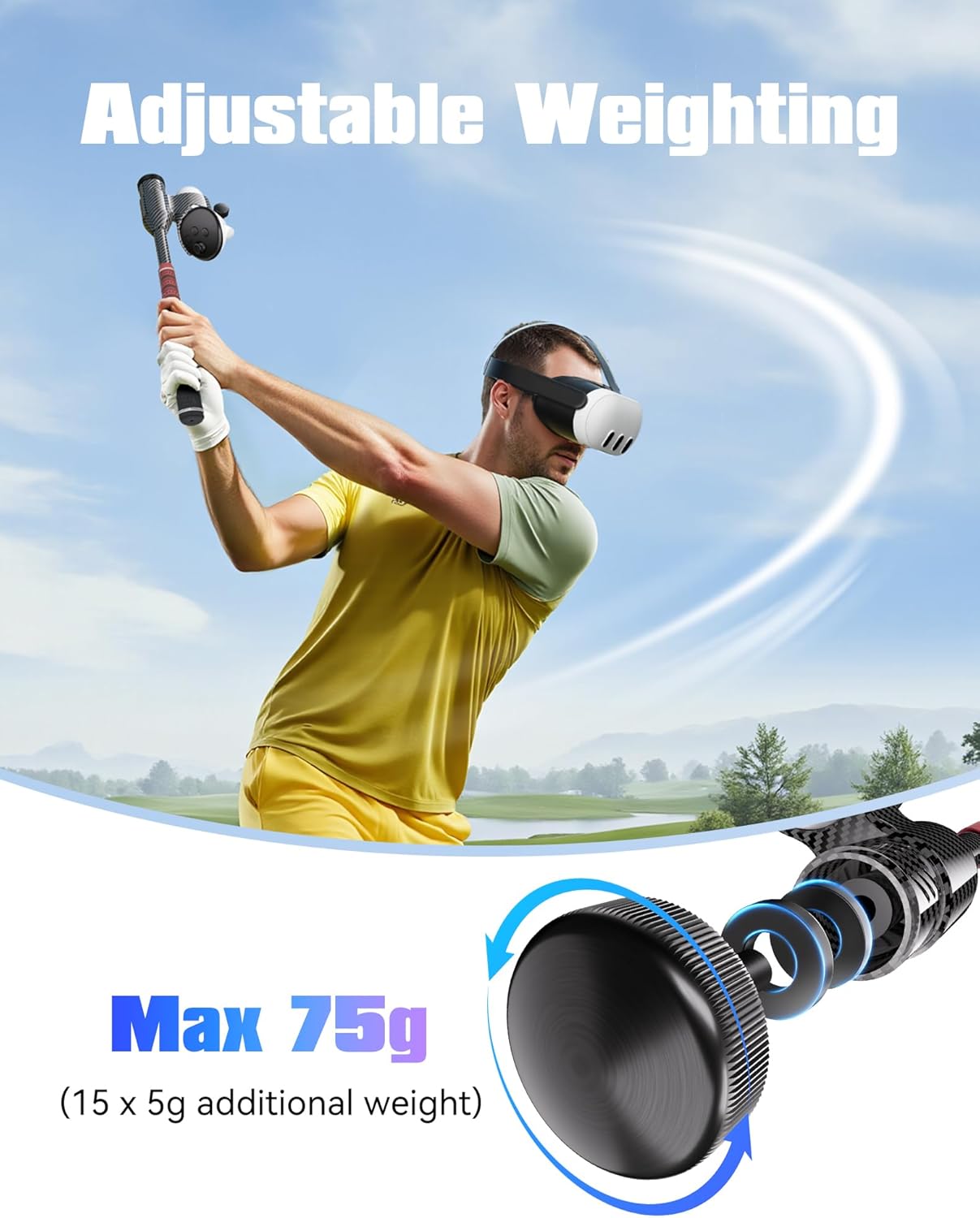 VR Golf Club Attachment Compatible with Meta/Oculus Quest 3/3S, Premium Carbon Fiber Grip, 100% Tracking and Golf Club Weighted Design, Golf Gifts for Men - Right Controller(Red)
