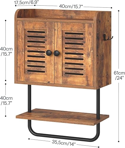 Miniatura 3 de HOOBRO Botiquín de baño, gabinete de pared para baño de doble puerta con toallero, estante ajustable, 2 ganchos, gabinete de almacenamiento sobre