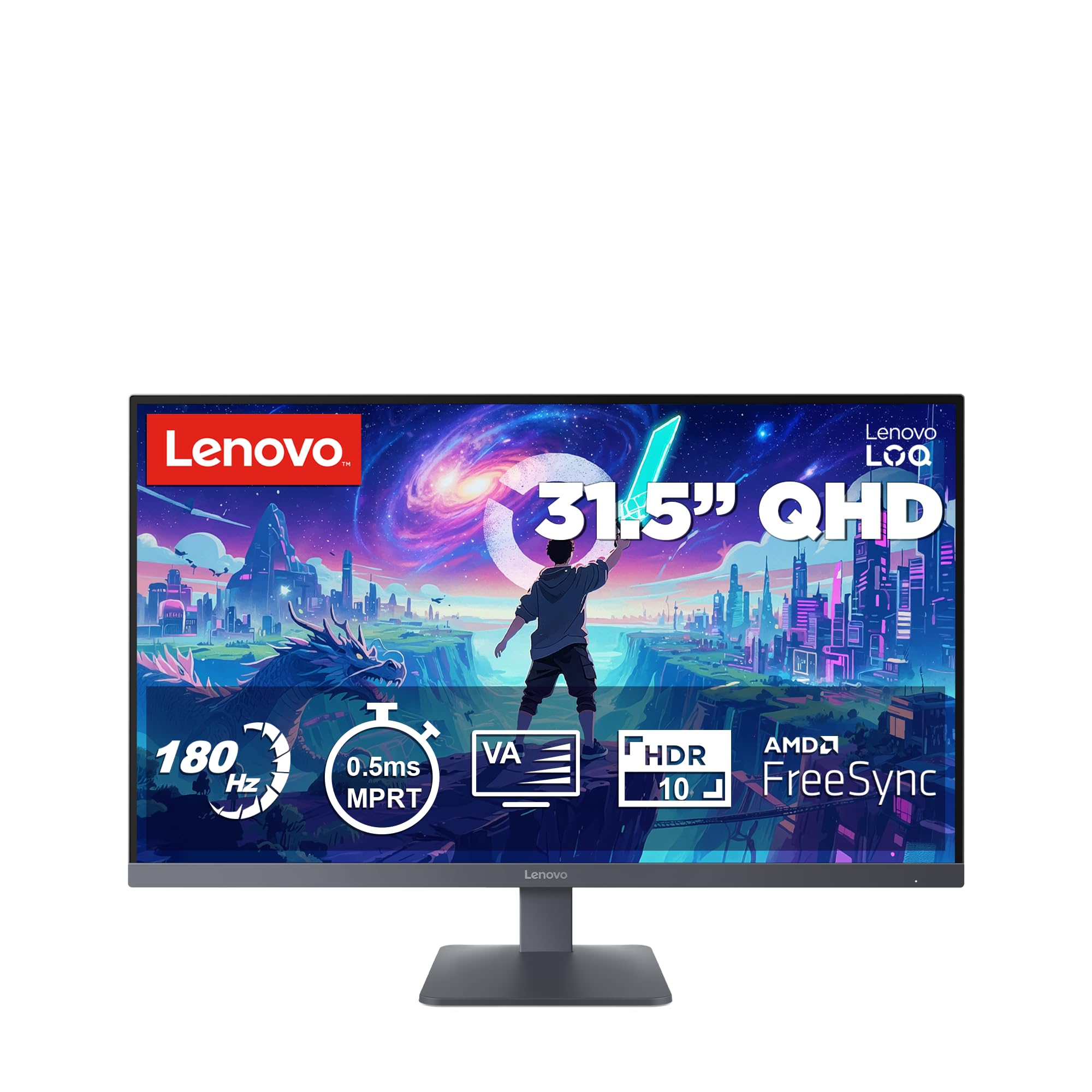 Lenovo LOQ 32Q-10 | 31.5" QHD Gaming Monitor | 180Hz | 0.5ms | Gaming | 2560x1440 | 2K Auflösung | HDMI 2.1 | DisplayPort | Entspiegelt | VESA Adaptive Sync | AMD FreeSync | Grau