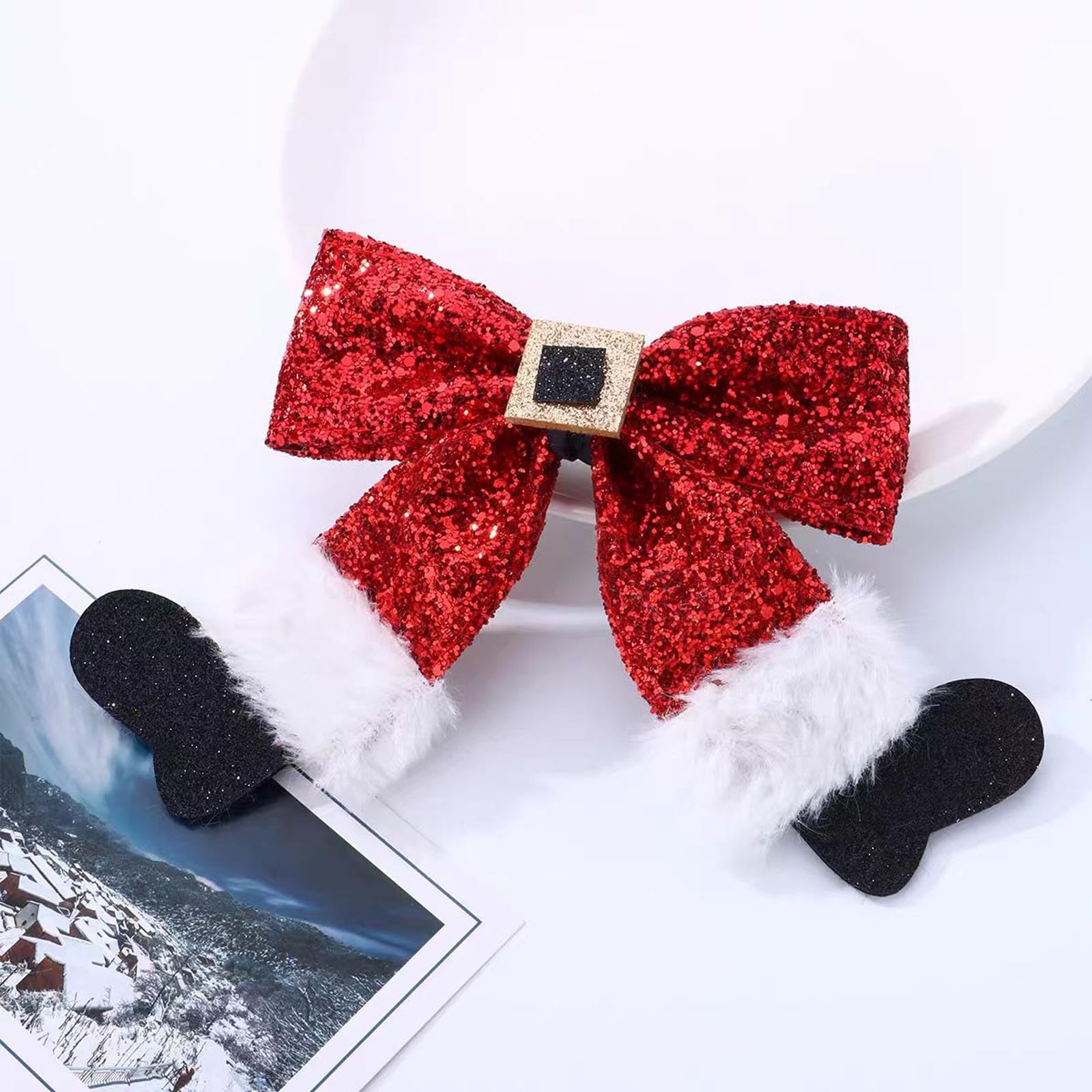 2 Pcs Christmas Hair Clip, Glitter Christmas Hair Bow Clips, Cute Christmas Hair Accessories - Image 3