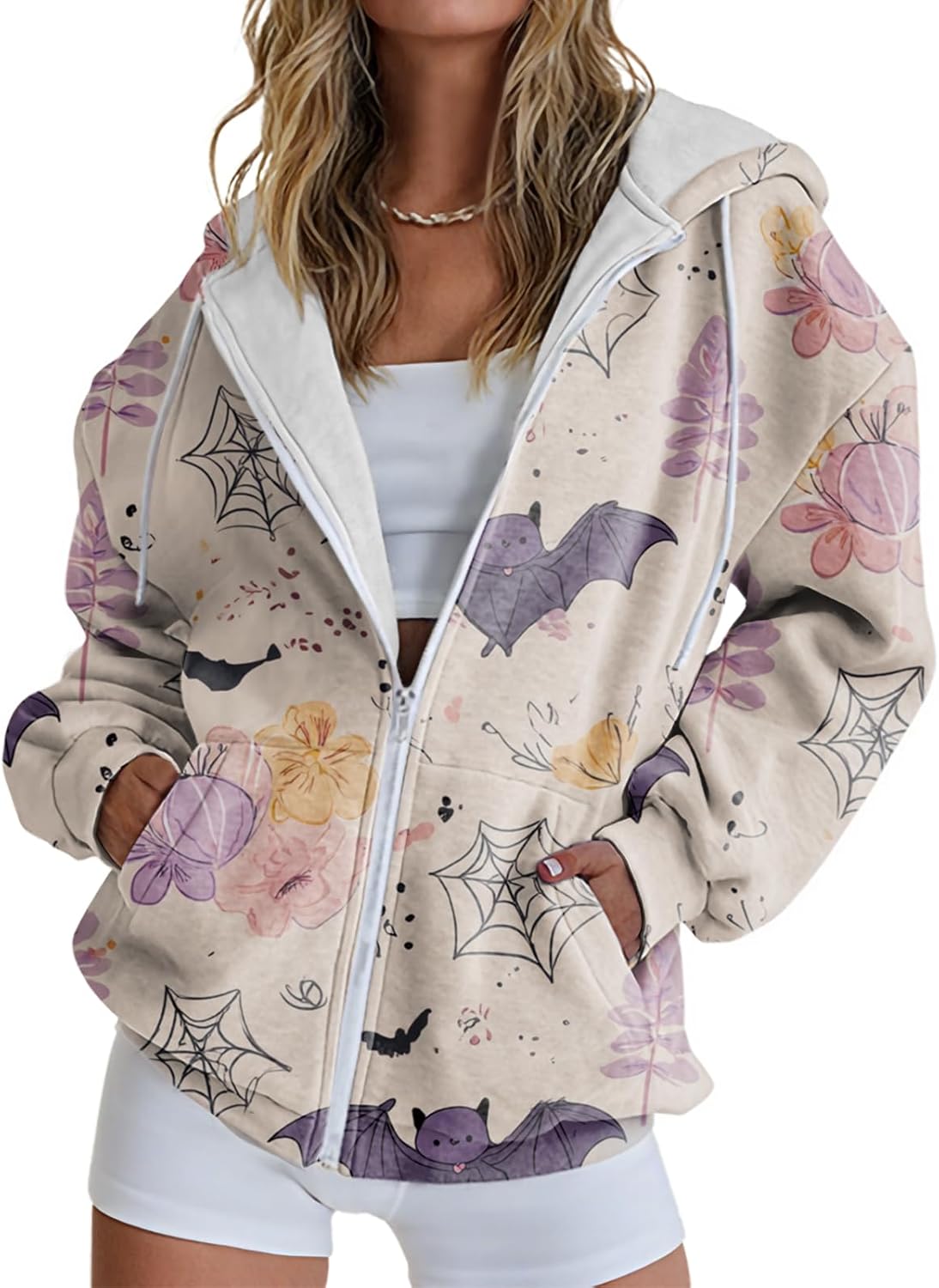 Halloween Hoodie Lightweight Zip Hoodies For Women Fall Casual Vintage Sweatshirt Casual Wear Fashion Outfits