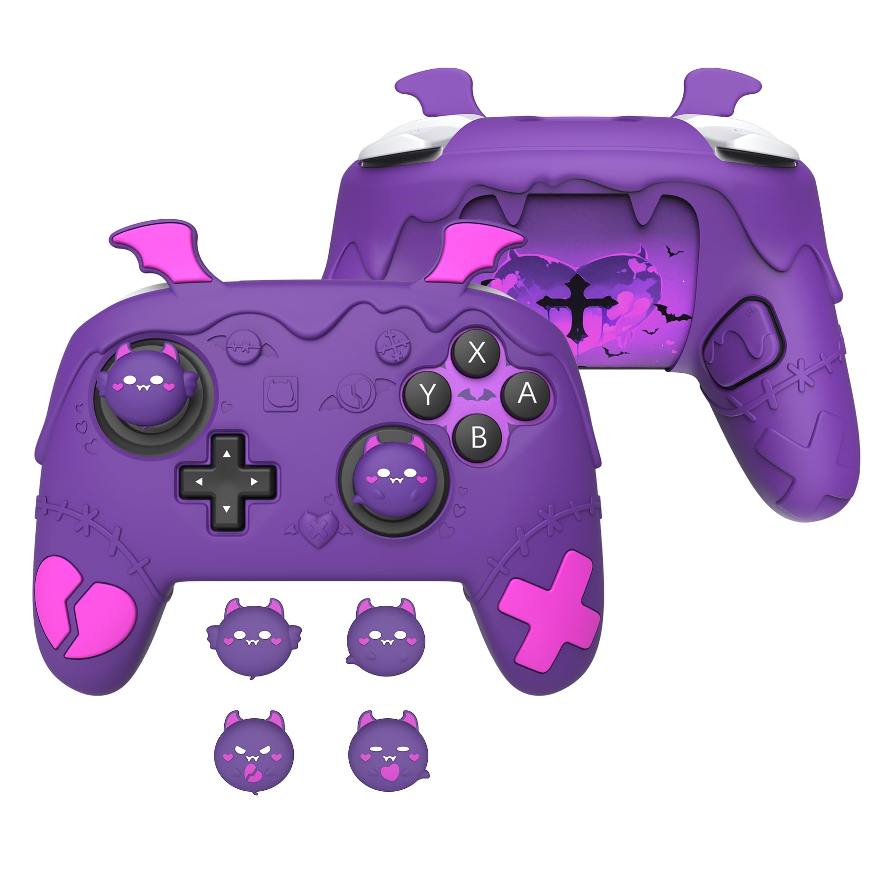 PlayVital for Nintendo Switch 2 Pro Controller Silicone Cover – Gothic Imp Series Cute Protective Skin Case for Switch 2 Pro Controller w/Back Button Caps & Thumb Grip & Sticker, Shockproof - Purple - 2