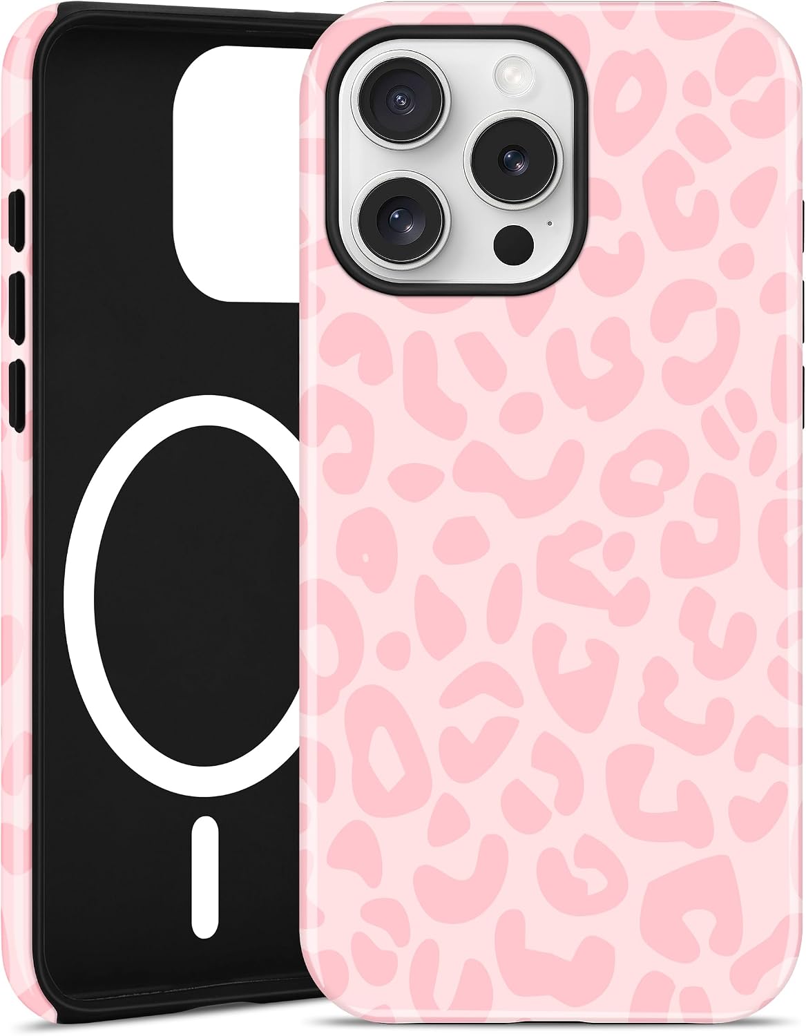 Jusy Magnetic Cheetah Phone Case for iPhone 15 Pro Max,Pink Leopard