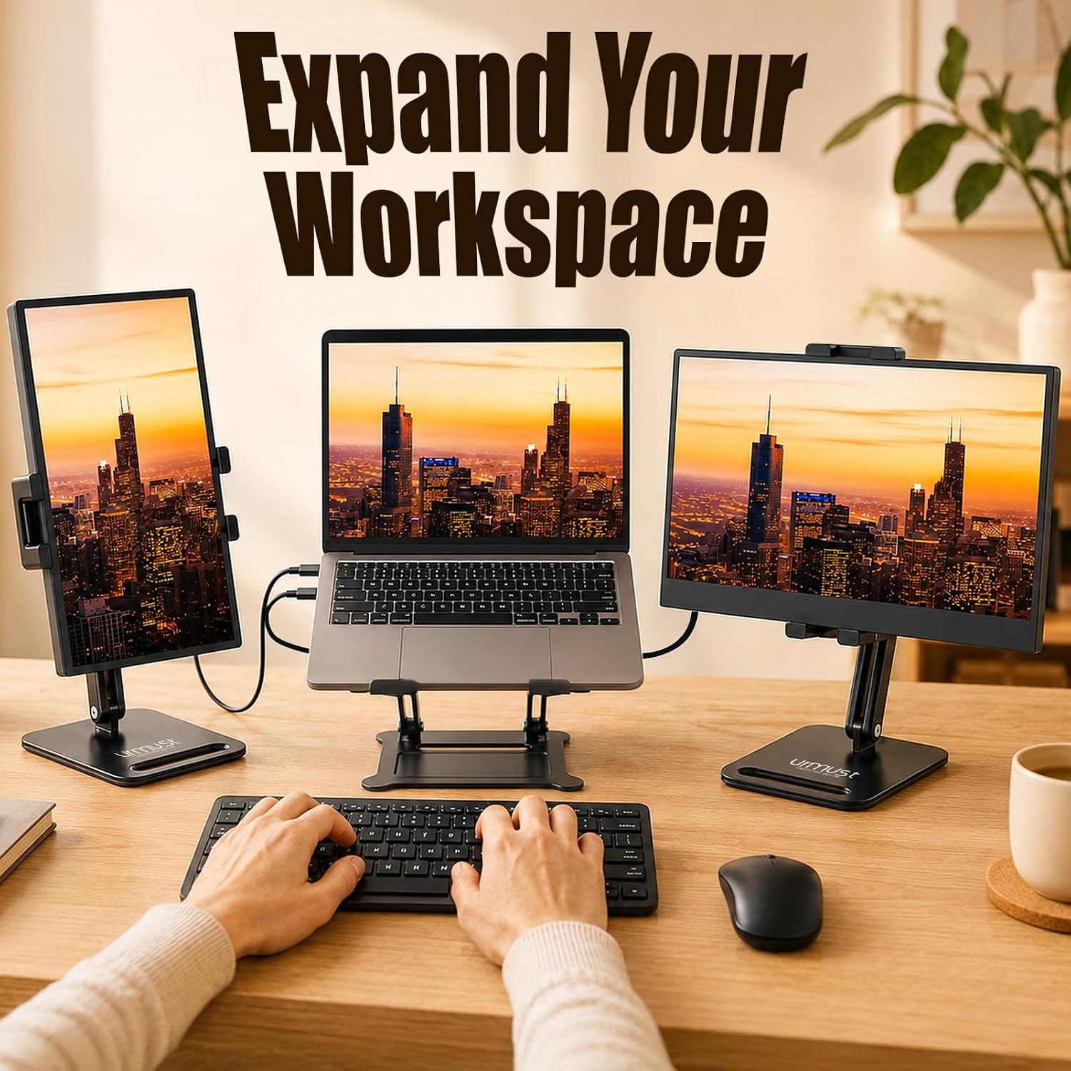 Urmust Dual Arm 15.6" Portable Monitor Stand with 360° Rotating Base B-M