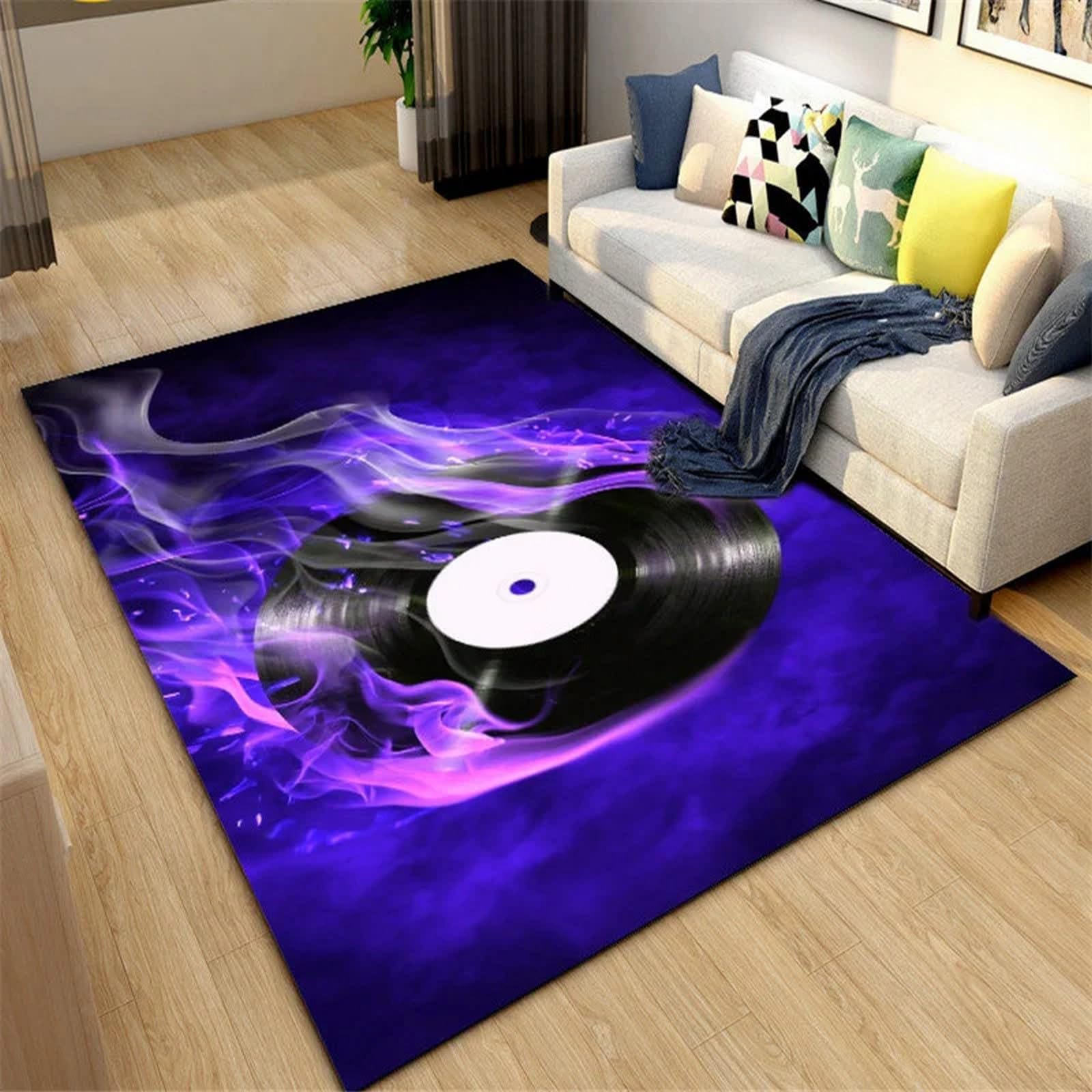 Disco De Música Retro Creativo. Alfombra para Habitación Infantil con Impresión 3D120 X 180 Cm / 47.24" X 70.86" - Alfombra Antideslizante para Puerta Interior - Tacto Suave - Fibra De Polié -4P7L8H6