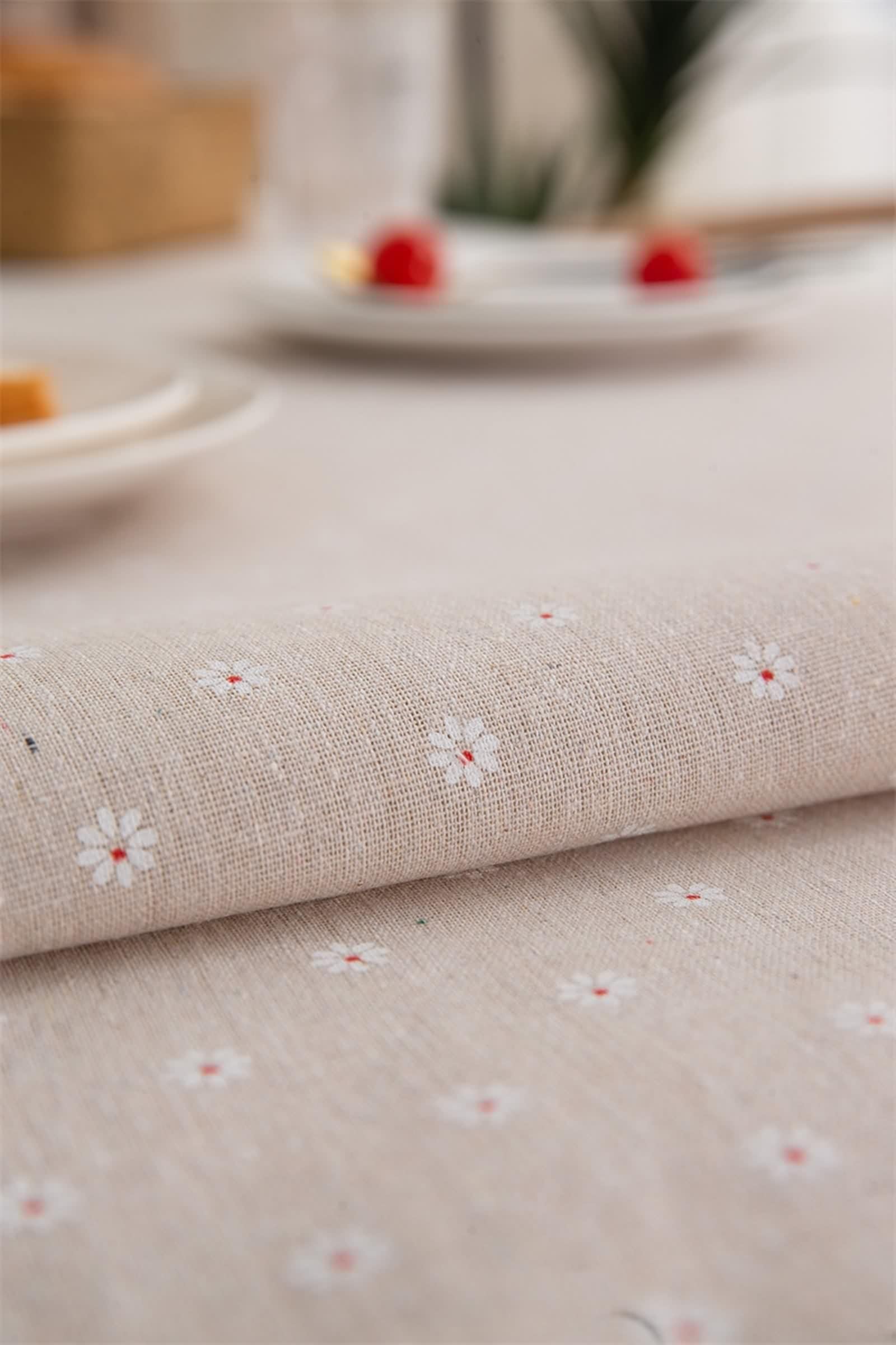 Tovaglia Tavolo Rettangolare Bianca, Tovaglia Tavolo Sagra Cotone Poliestere Fiore con Nappa Copritavolo 140X200CM per Compleanno Festa Matrimonio