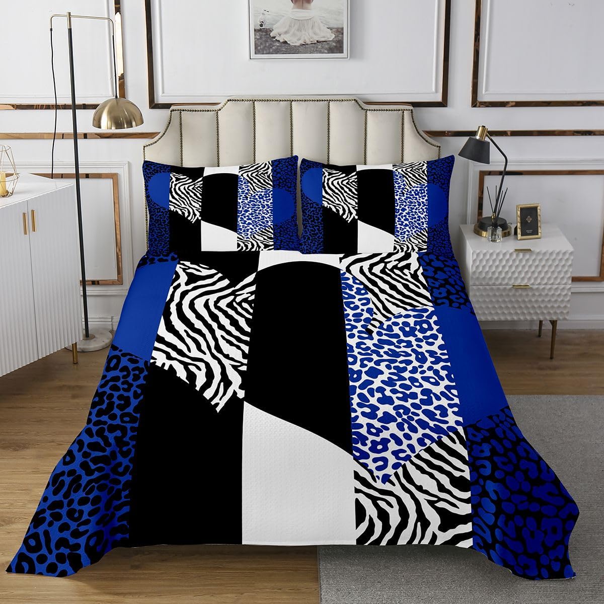 Manfei Lips Bowknot Bedspread Twin Size Bedding for Kids Teens Bedroom Leopard Print Decor Coverlet Set Wild Animals Fur Quilt Set for All Season,2 Pcs with 1 Pillowcase