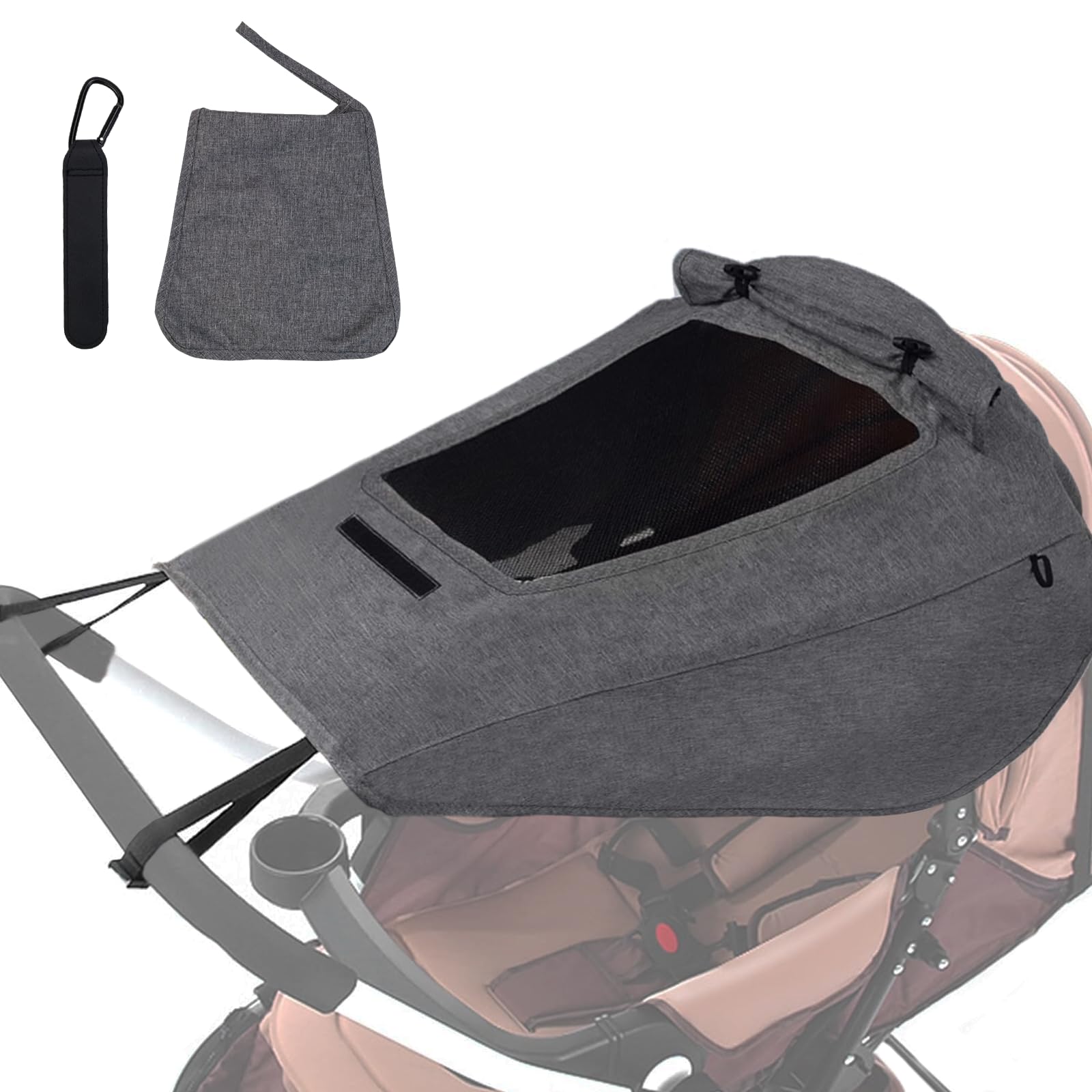 LPZMPZ Sonnensegel Kinderwagen UV Schutz 50+ Sonnenschutz Buggy Tuch Baby Sonnenverdeck für Kinderwagen Universal Verstellbar Wasserdicht mit Sichtfenster und Seitenflügel Grau
