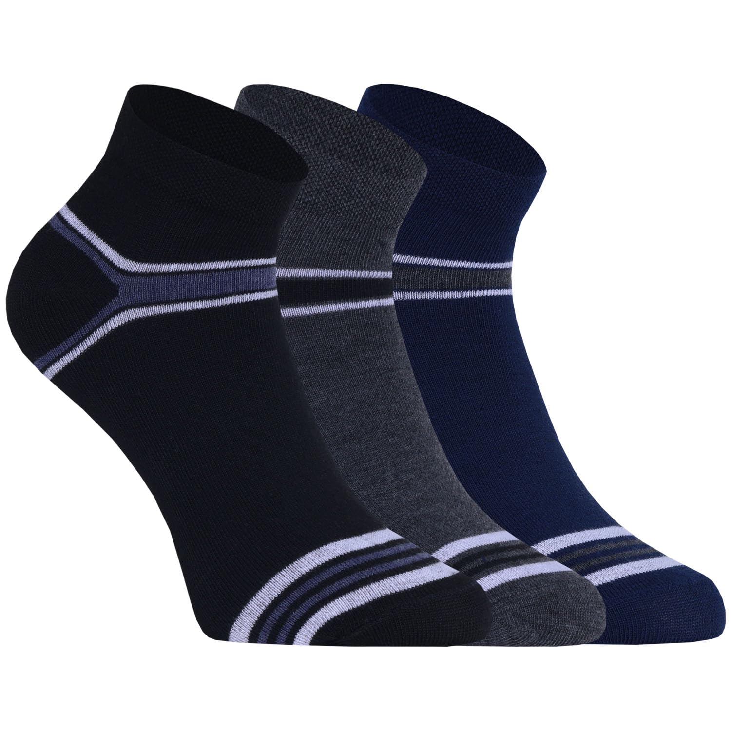 Men's Socks I Stylish Striped Up Low-Cut Design Made with Combed Cotton I Stay Fresh & Anti-bacterial I Comfortable Ankle Length Free Size Sock for Gym Sports Running & Activity Wear – Set of 3-picture-50