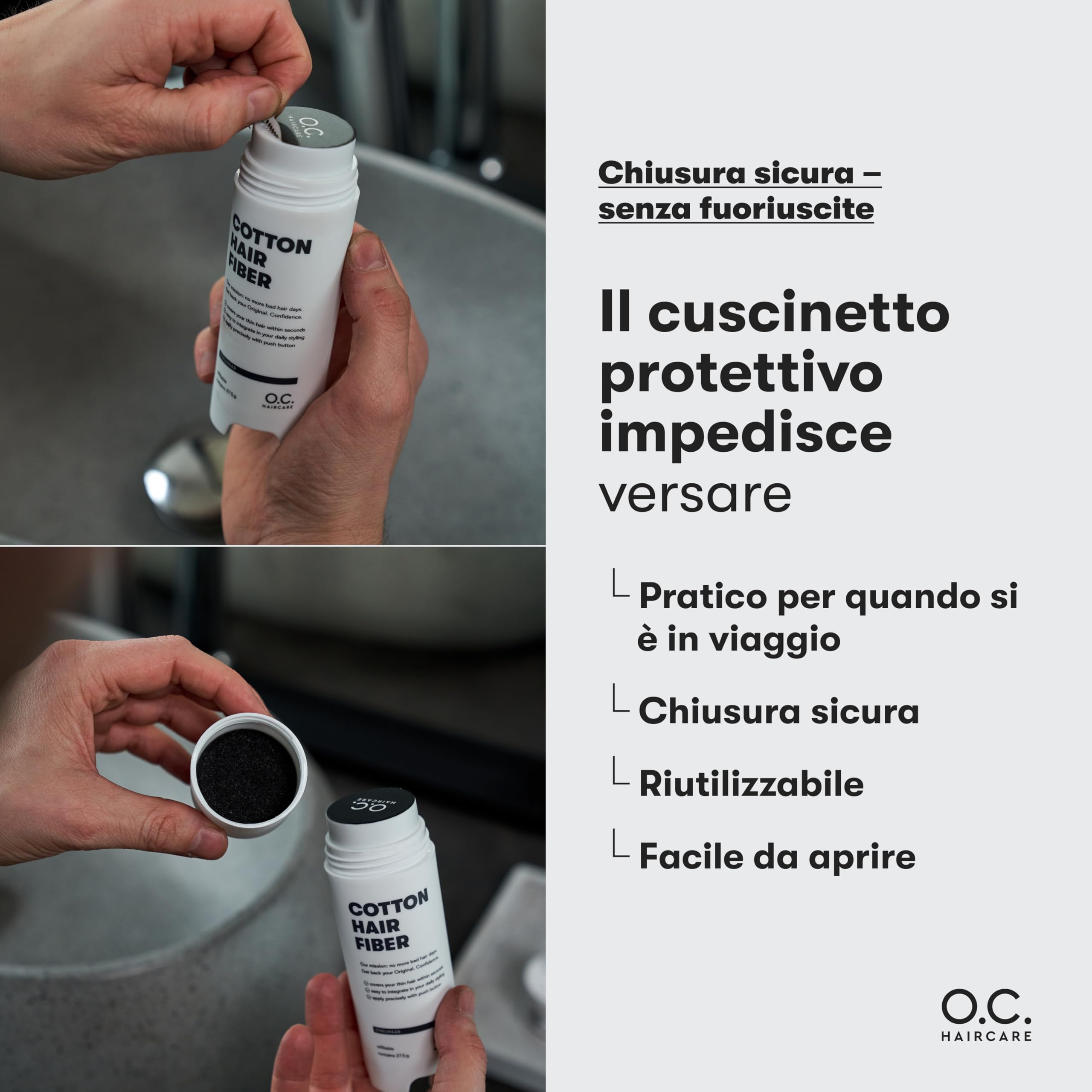 O.C. HAIRCARE Capelli sparsi per ispessimento dei capelli, per zone calve nella parte superiore e posteriore, consigliati dai saloni, 11 colori, resistenti (marrone scuro)