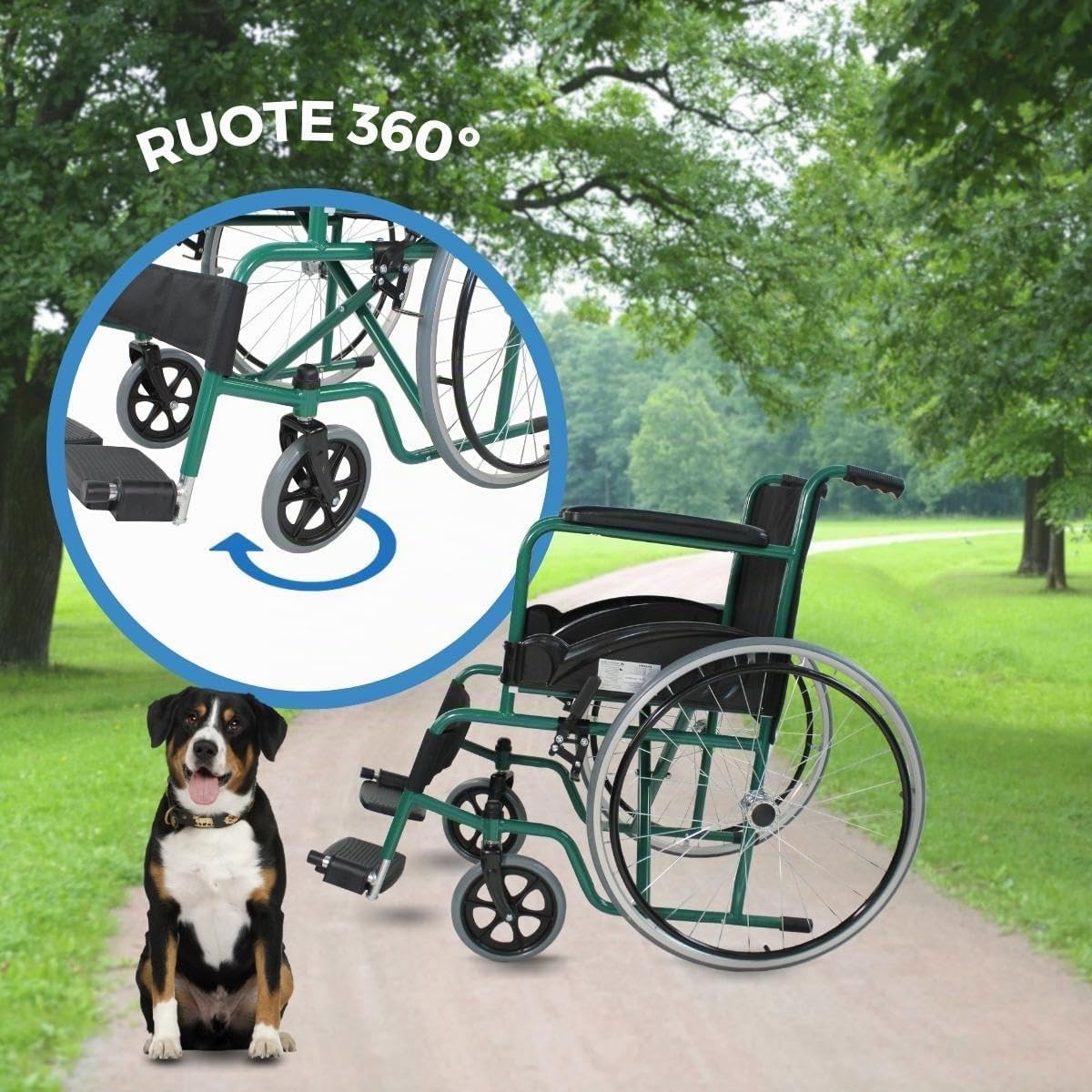 Mobiclinic®, Sedia a rotelle, Auto-propulsa, Carrozzina pieghevole, Alcazaba, Seduta 46 cm, Sistema per superare i cordoli, Braccioli imbottiti, Poggiapiedi ribaltabili, Leggera, Freno sulle ruote