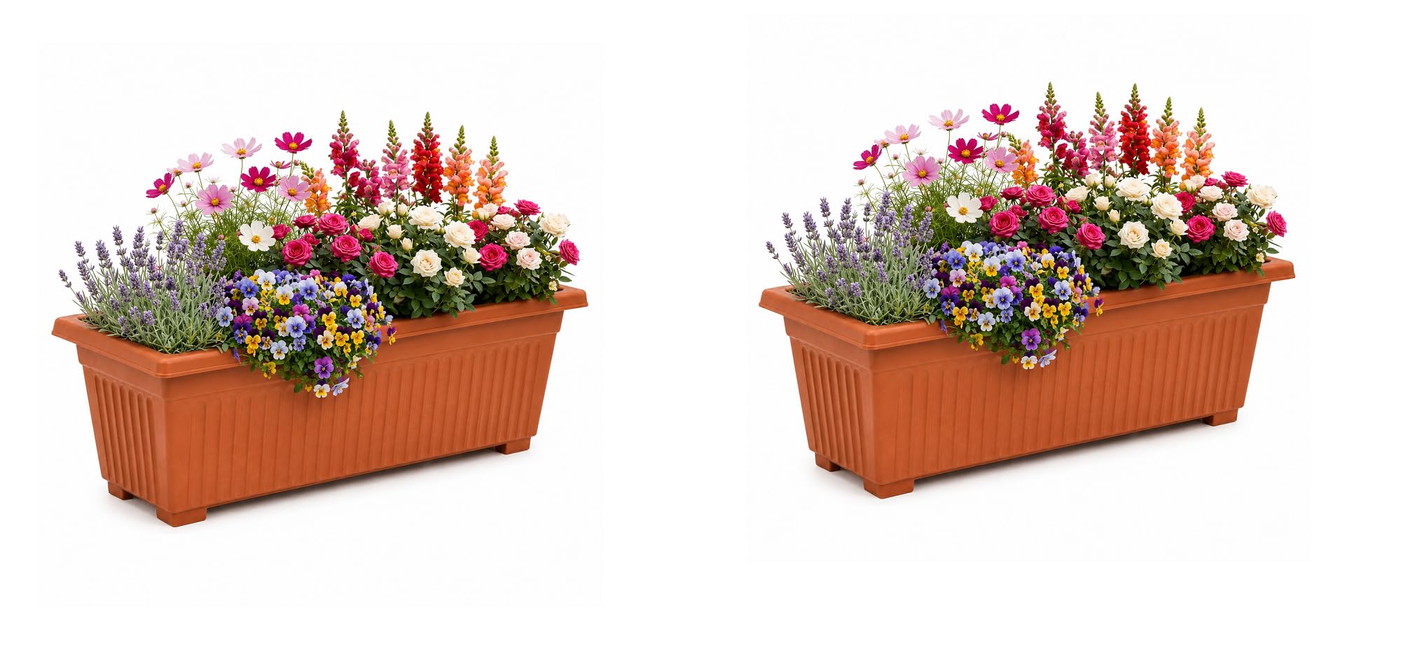 ORYNTO 70cm Rectangular Trough Black Plant Pots Outdoor Garden Plastic Planters Window Box Flower Herb Vegetables Plant Pots with Optional Drainage Holes Perfect Large Planter Pots (2 Pack,Terracotta)