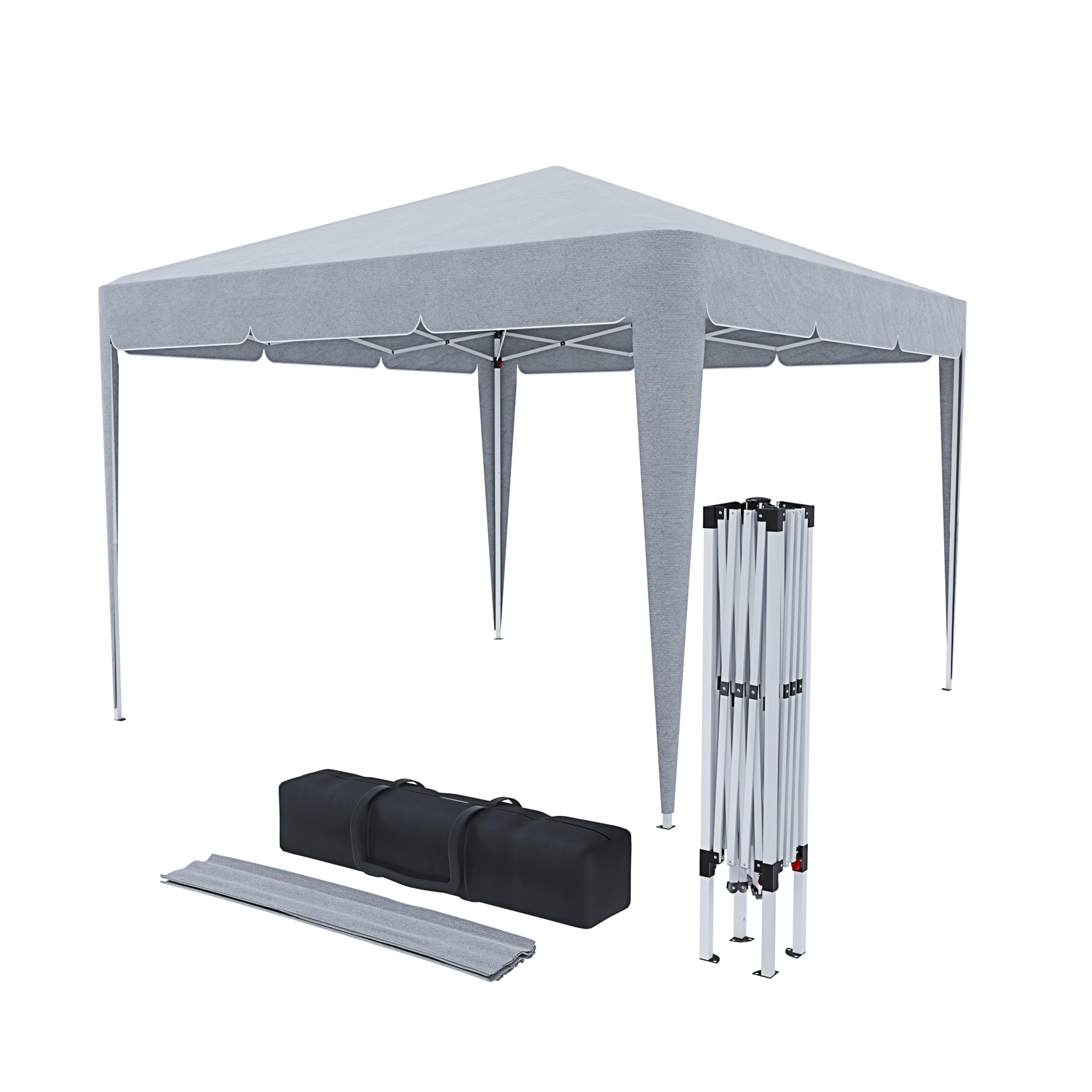 Gazebo Pieghevole 3x3m Impermeabile con 4 Sacche per Pesi e Borsa Trasporto - Chiusura a Fisarmonica per Fiere, Campeggio, Esterno, Piscina - Struttura in Acciaio - Copertura 160g/m² (Grigio)