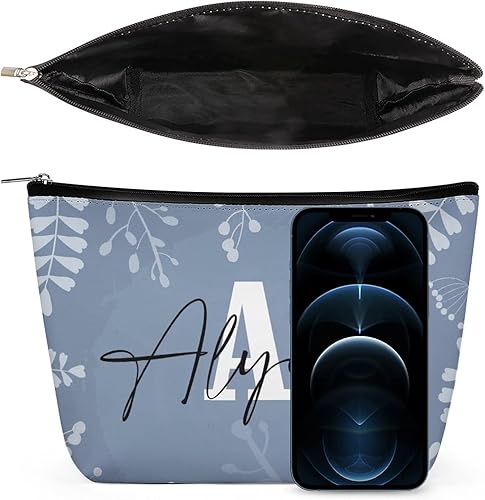Miniatura 3 de Bolsa de maquillaje personalizada del alfabeto A-Z, con monograma floral, bolsa de cosméticos con nombre personalizado, bolsa de maquillaje pequeña