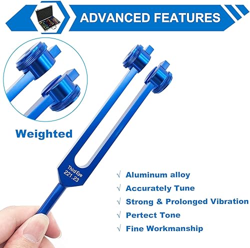 Miniatura 5 de Juego de diapasones Chakra para curación, 7 chakras + 1 diapasón con peso de propósito de alma con exquisita caja de regalo de aluminio, multicolor