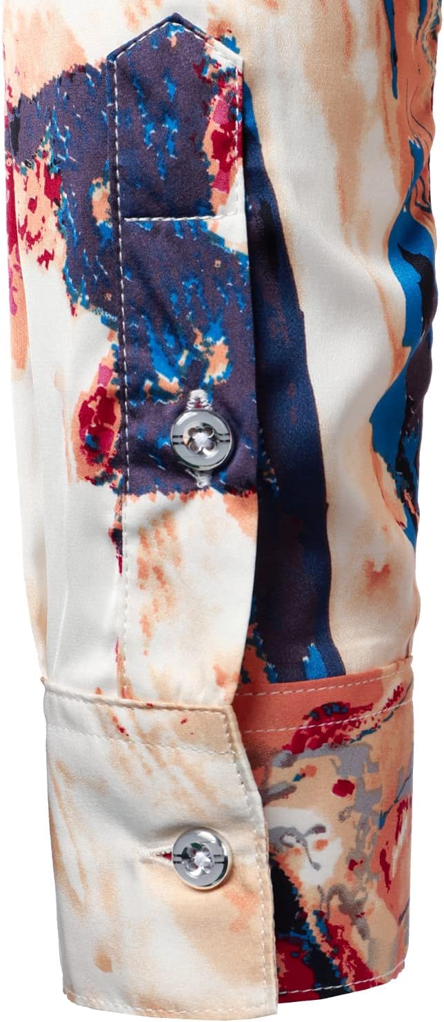 ZEROYAA Men's Hipster Printed Slim Fit Long Sleeve Button Up Satin Dress Shirts - Image 6