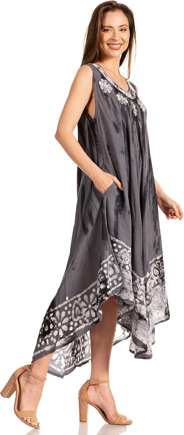 Sakkas Alexis Embroidered Long Sleeveless Floral Caftan Dress/Cover Up - Image 3