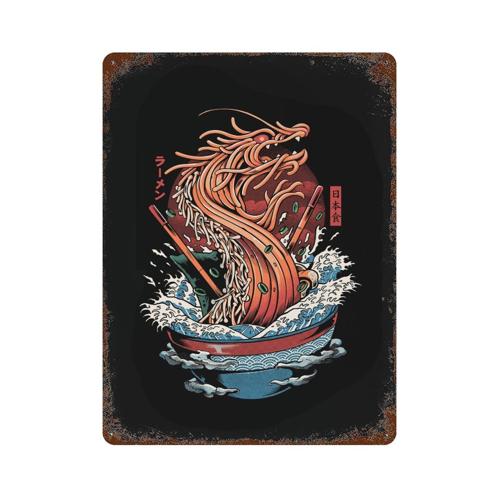 Rust Effect RAMEN DRAGON Retro Metal Sign 15.7"x11.8", Classic Wall Plaque for Cafe, Home Bar And Lounge Decor