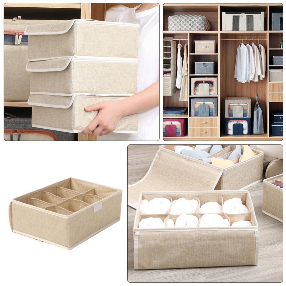 Alipis 3 Unterwäsche Organizer Kasten mit 8 Fächern, Stoff, Khaki