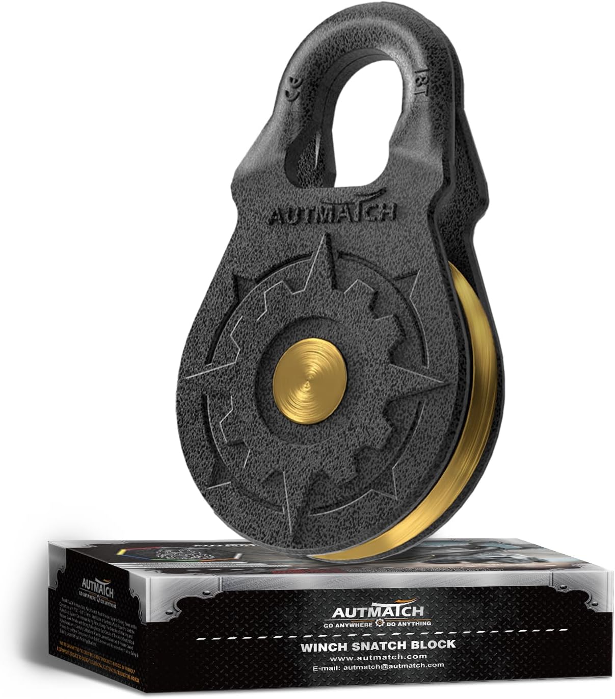 AUTMATCH Winch Snatch Block 18 Ton - Winch Pulley (79,366 Lbs) Break Strength, Heavy Duty Off Road Recovery Towing Pulley Blocks for Synthetic Rope or Steel Cable, Truck, UTV, ATV, Grainstone