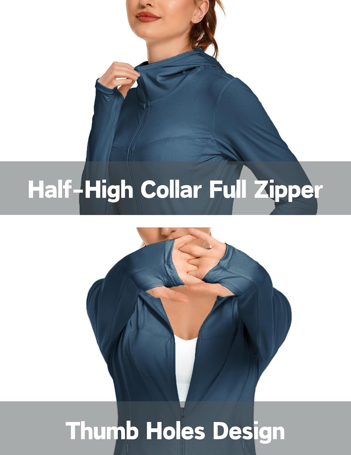 COOrun Women's UPF 50+ Sun Protection Hoodie Jacket Long Sleeve Athletic Running Full Zip Workout Jacket with Pockets - Image 5