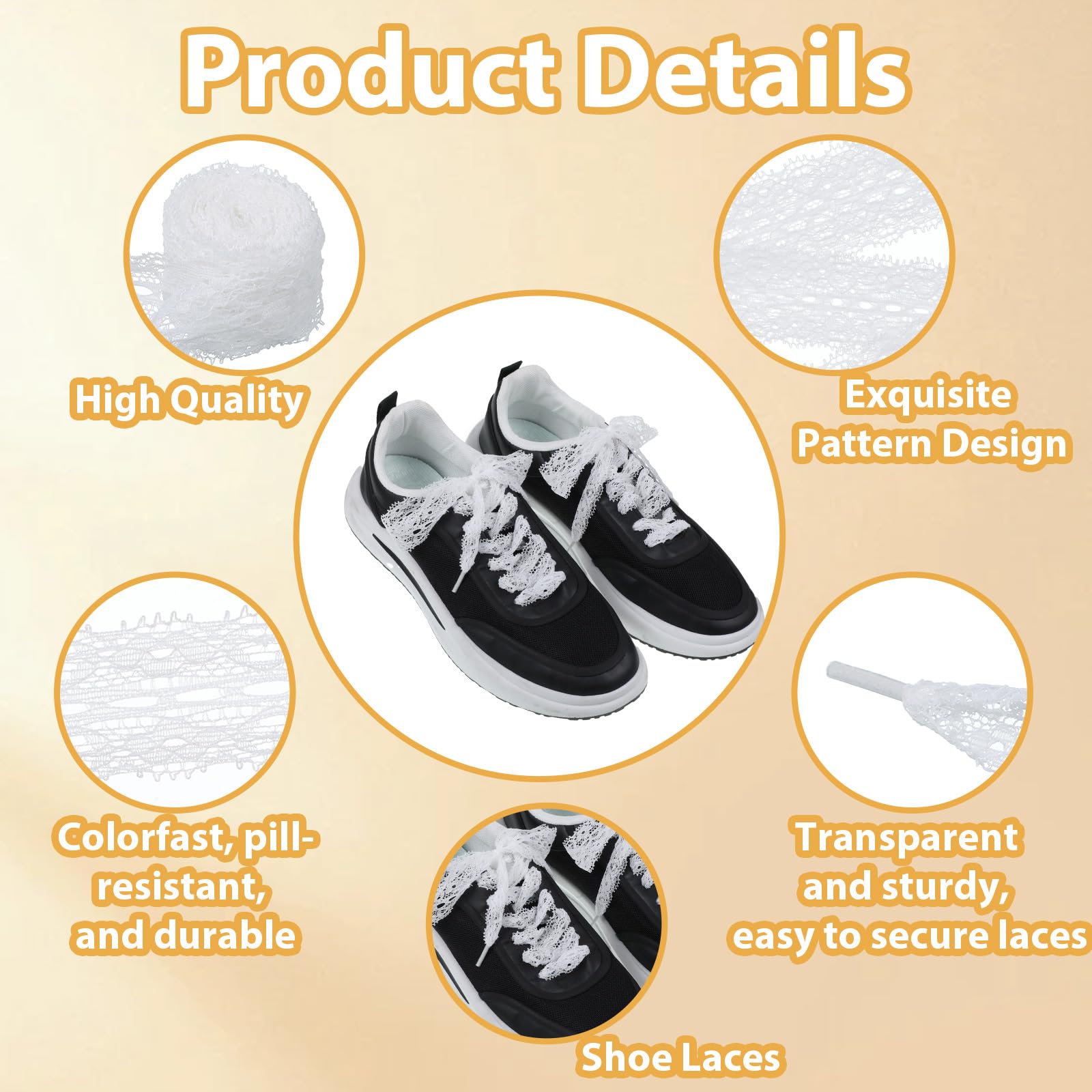 Thinp Lot de 2 paires de lacets en dentelle blanche - Largeur : 3 cm - Dentelle plate - Pour femme - Chaussures de sport - Chaussures de course - Blanc - 140 cm - 5